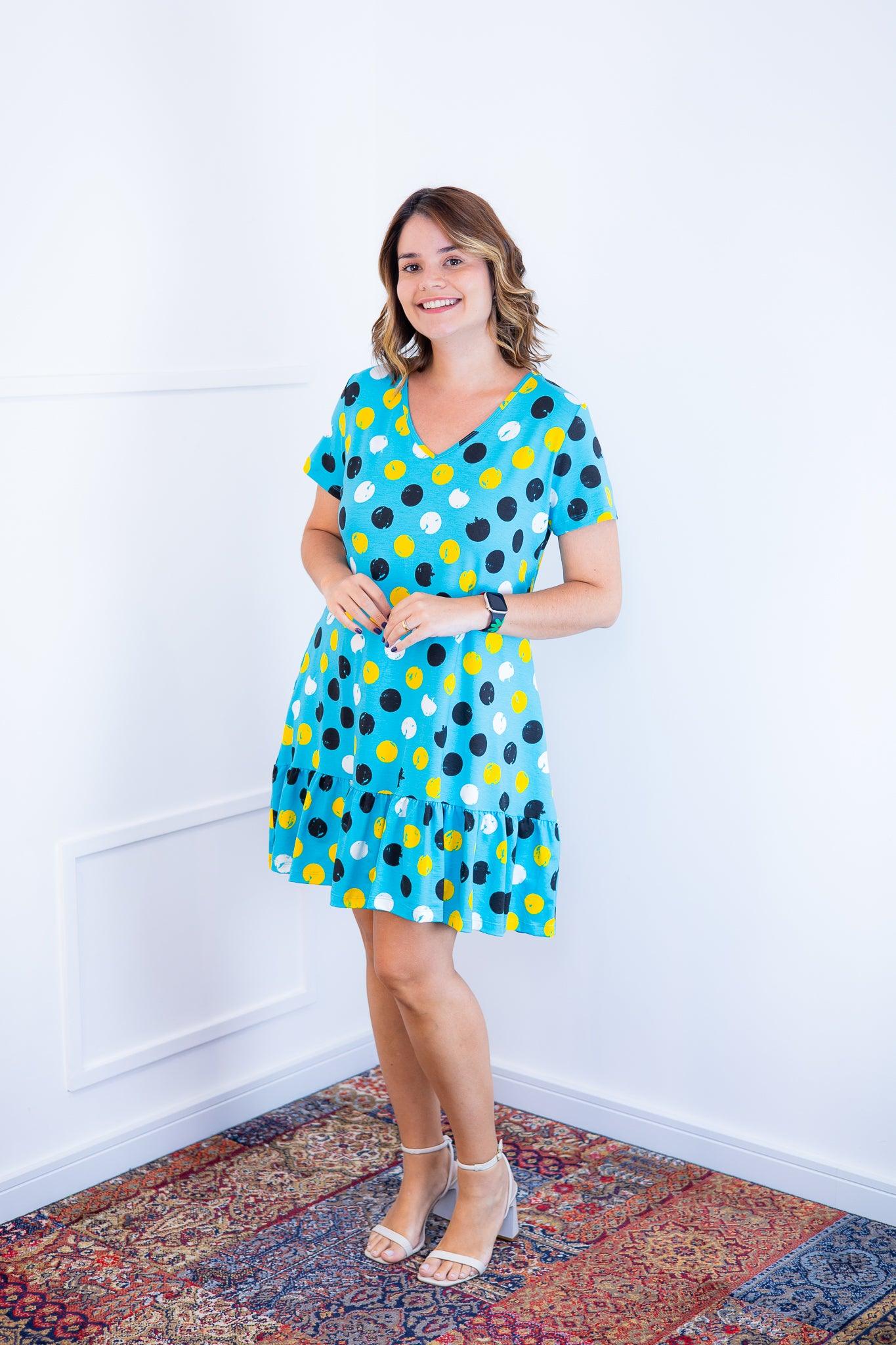 Vestido Verona - Babado Gola V e Manga Curta - Bazar Online