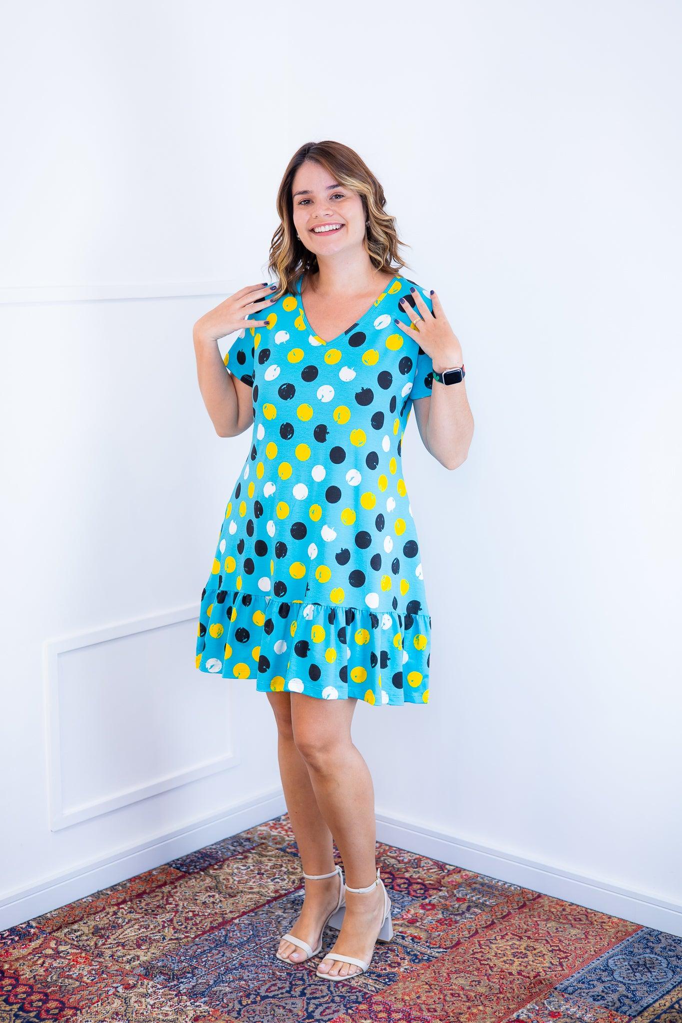 Vestido Verona - Babado Gola V e Manga Curta - Bazar Online