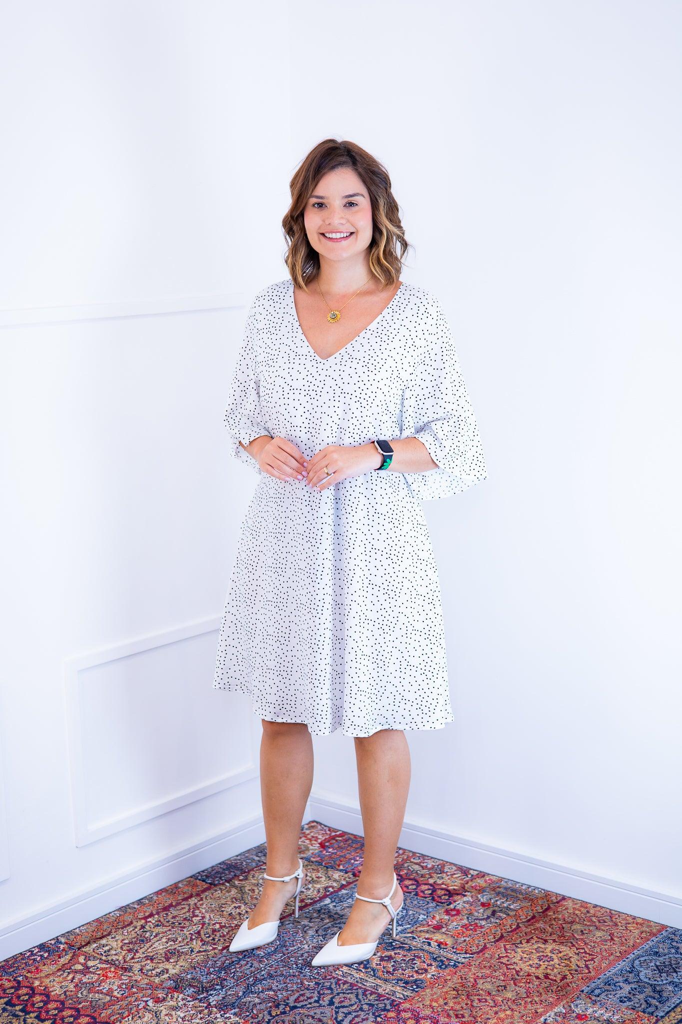 Vestido Sabrina - Decote V Manga Morcego em Viscolinho - Bazar Online