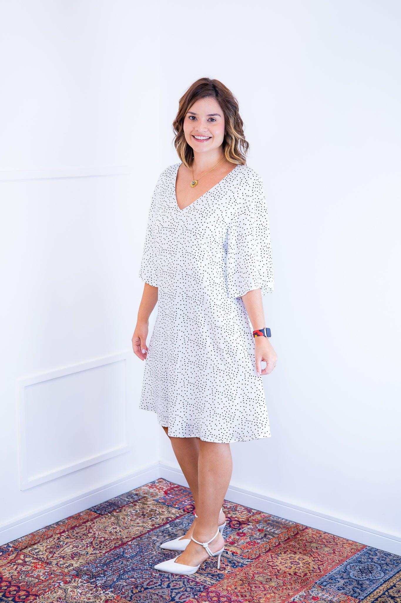 Vestido Sabrina - Decote V Manga Morcego em Viscolinho - Bazar Online