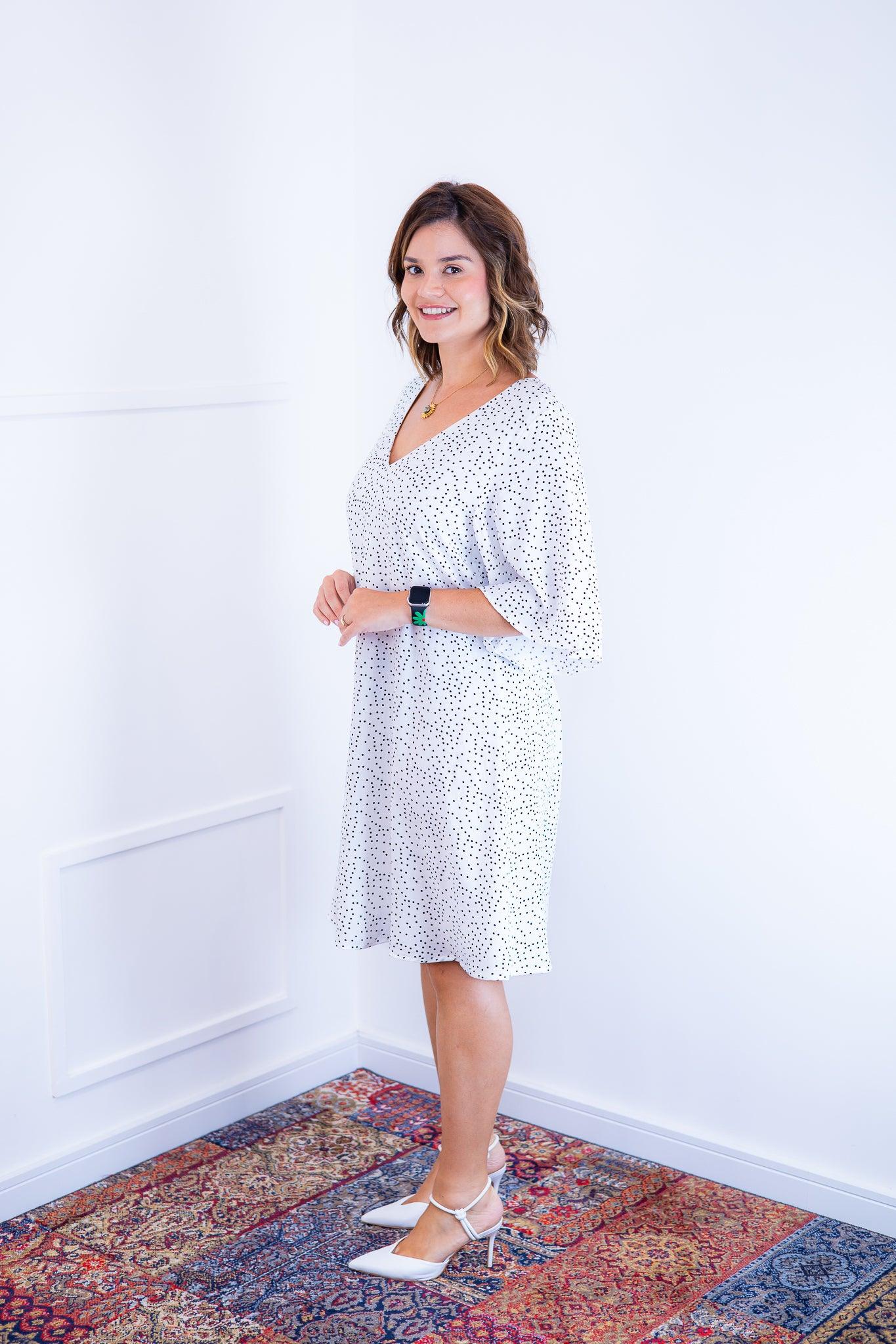 Vestido Sabrina - Decote V Manga Morcego em Viscolinho - Bazar Online