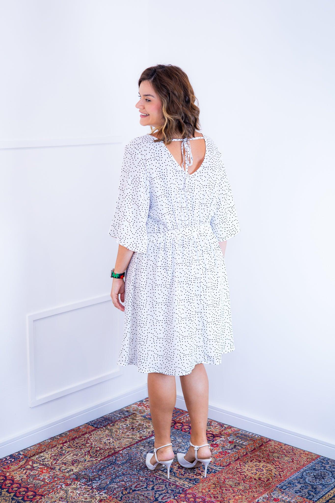 Vestido Sabrina - Decote V Manga Morcego em Viscolinho - Bazar Online