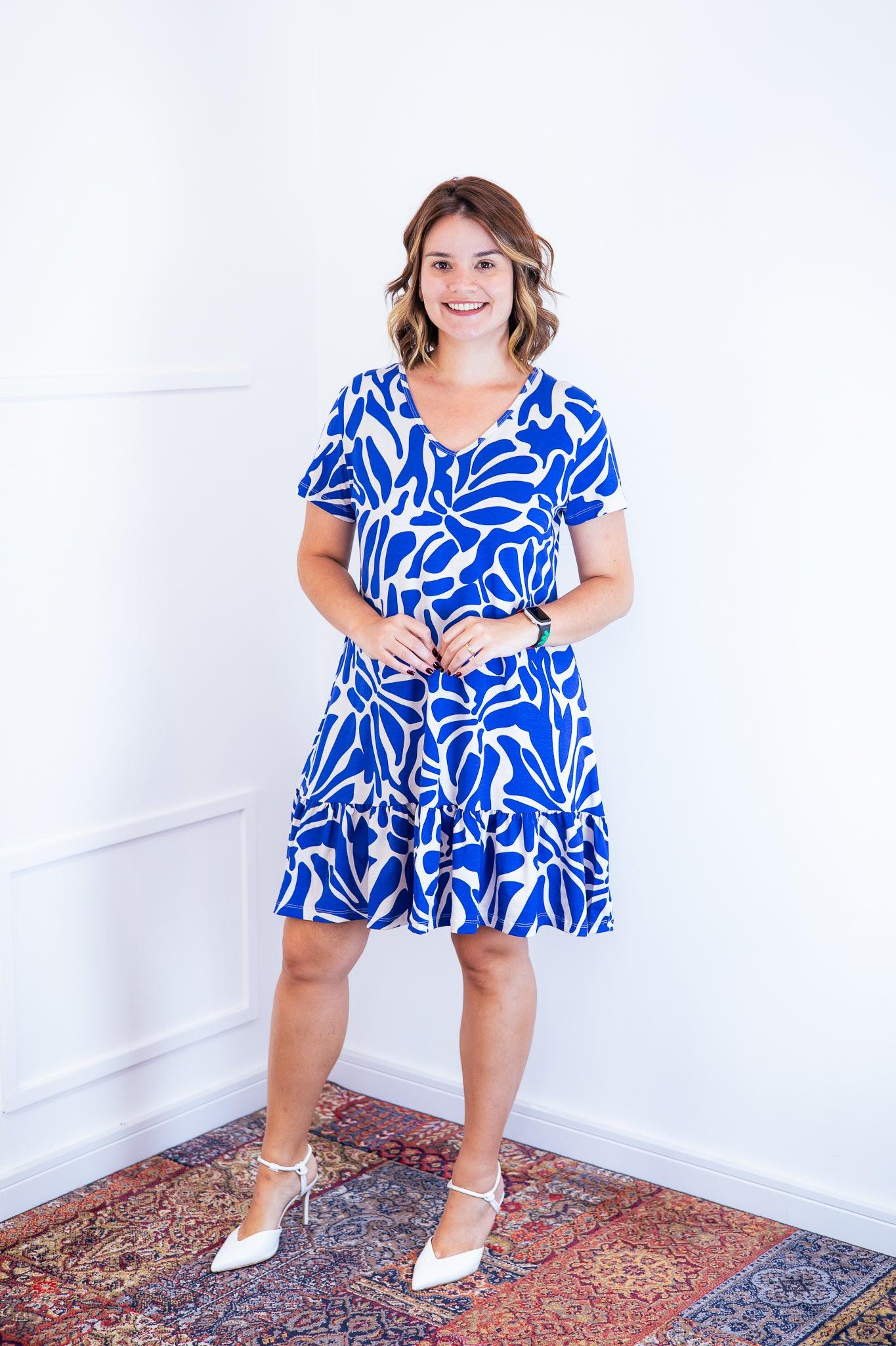 Vestido Verona - Babado Gola V e Manga Curta - Bazar Online