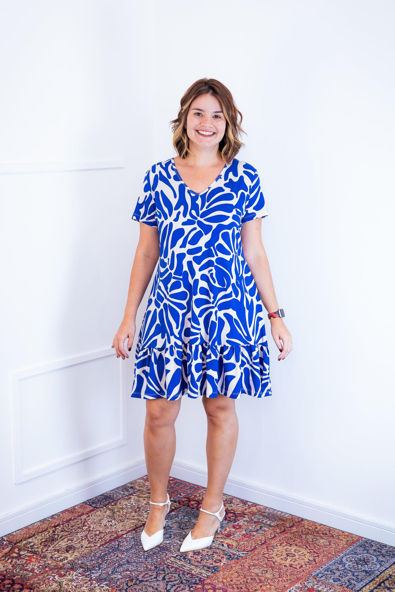 Vestido Verona - Babado Gola V e Manga Curta - Bazar Online