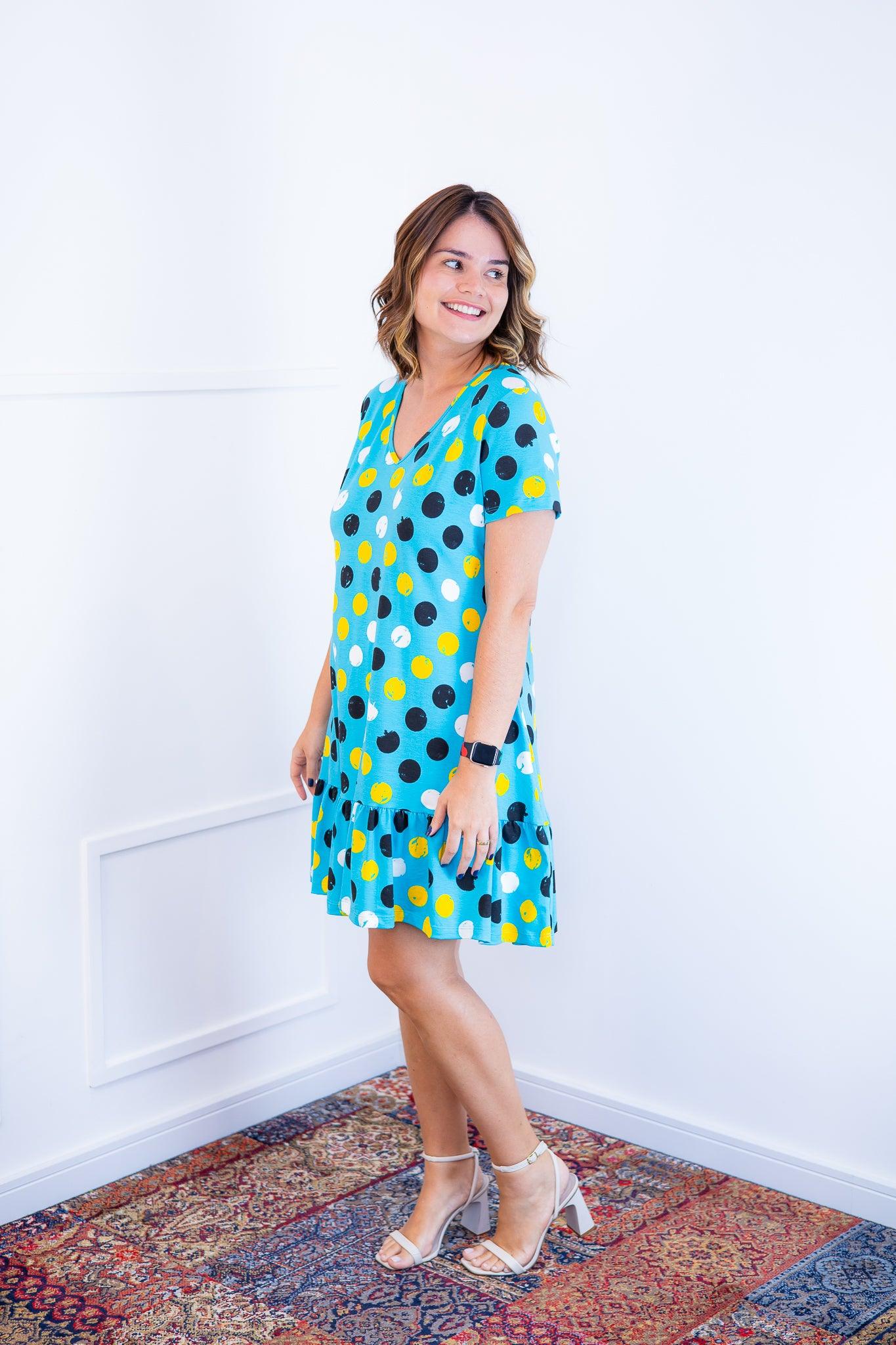 Vestido Verona - Babado Gola V e Manga Curta - Bazar Online