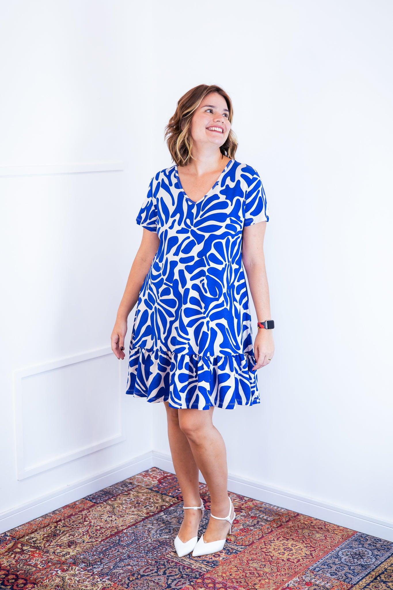 Vestido Verona - Babado Gola V e Manga Curta - Bazar Online