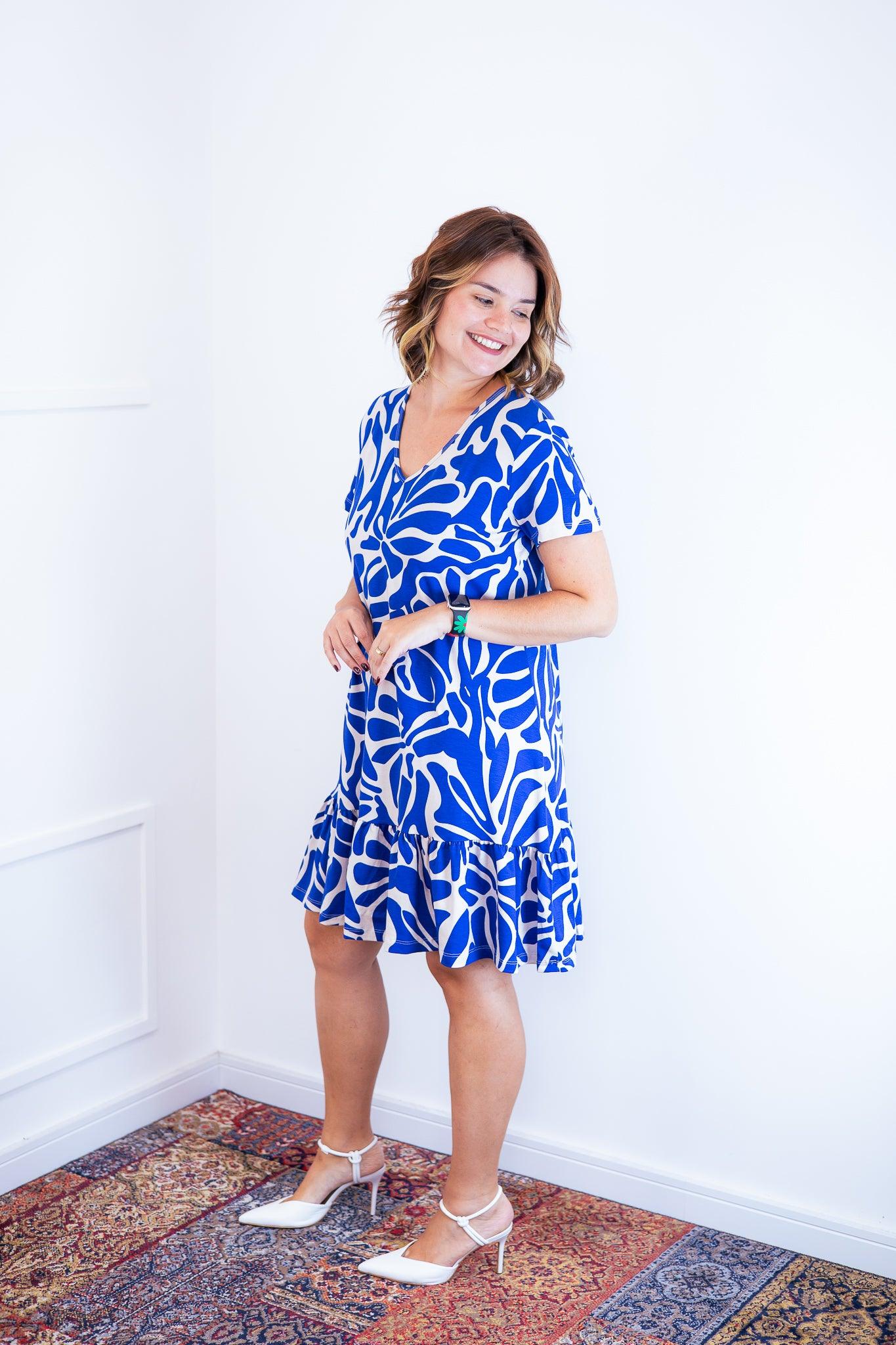 Vestido Verona - Babado Gola V e Manga Curta - Bazar Online