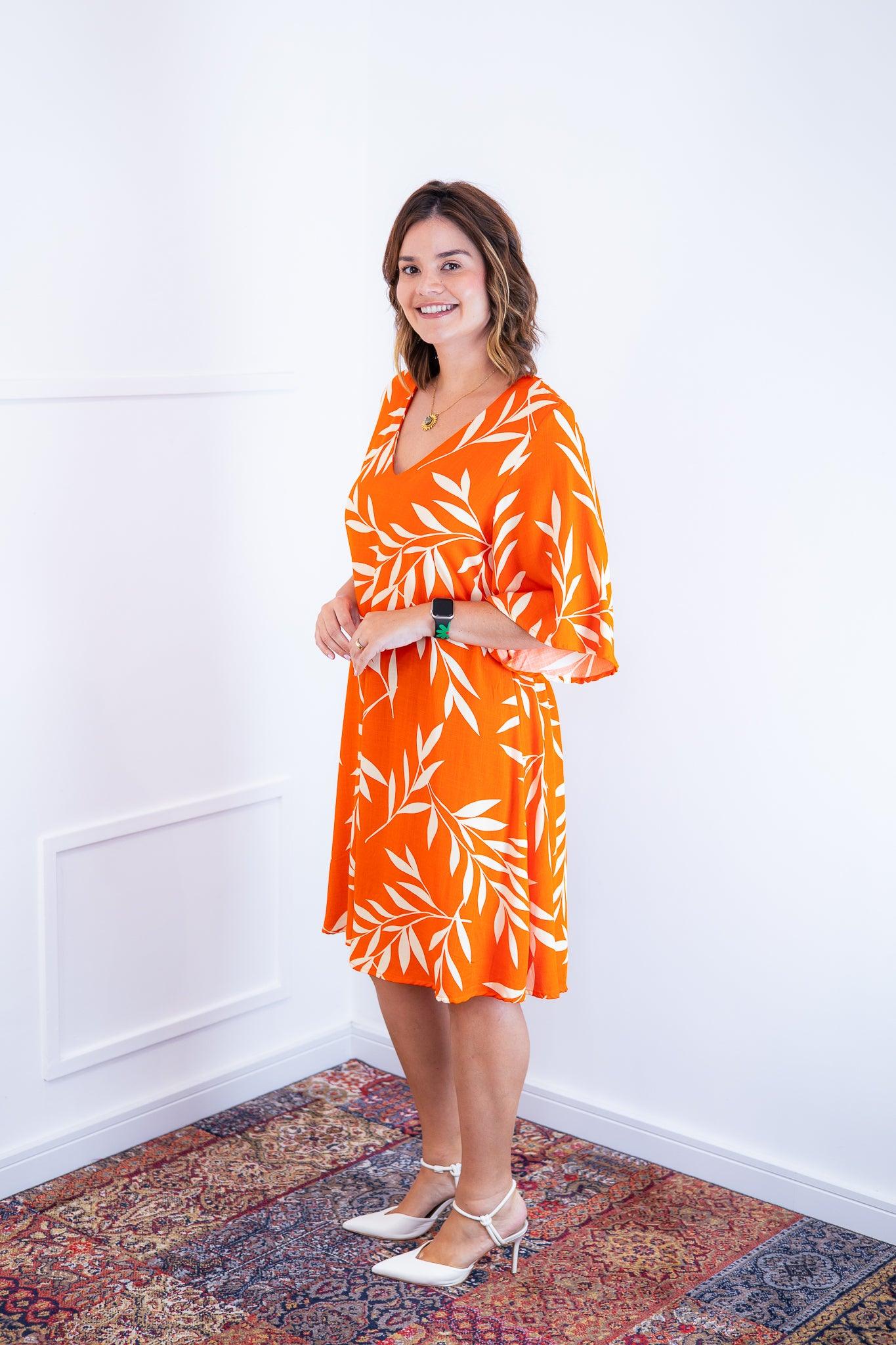 Vestido Sabrina - Decote V Manga Morcego em Viscolinho - Bazar Online