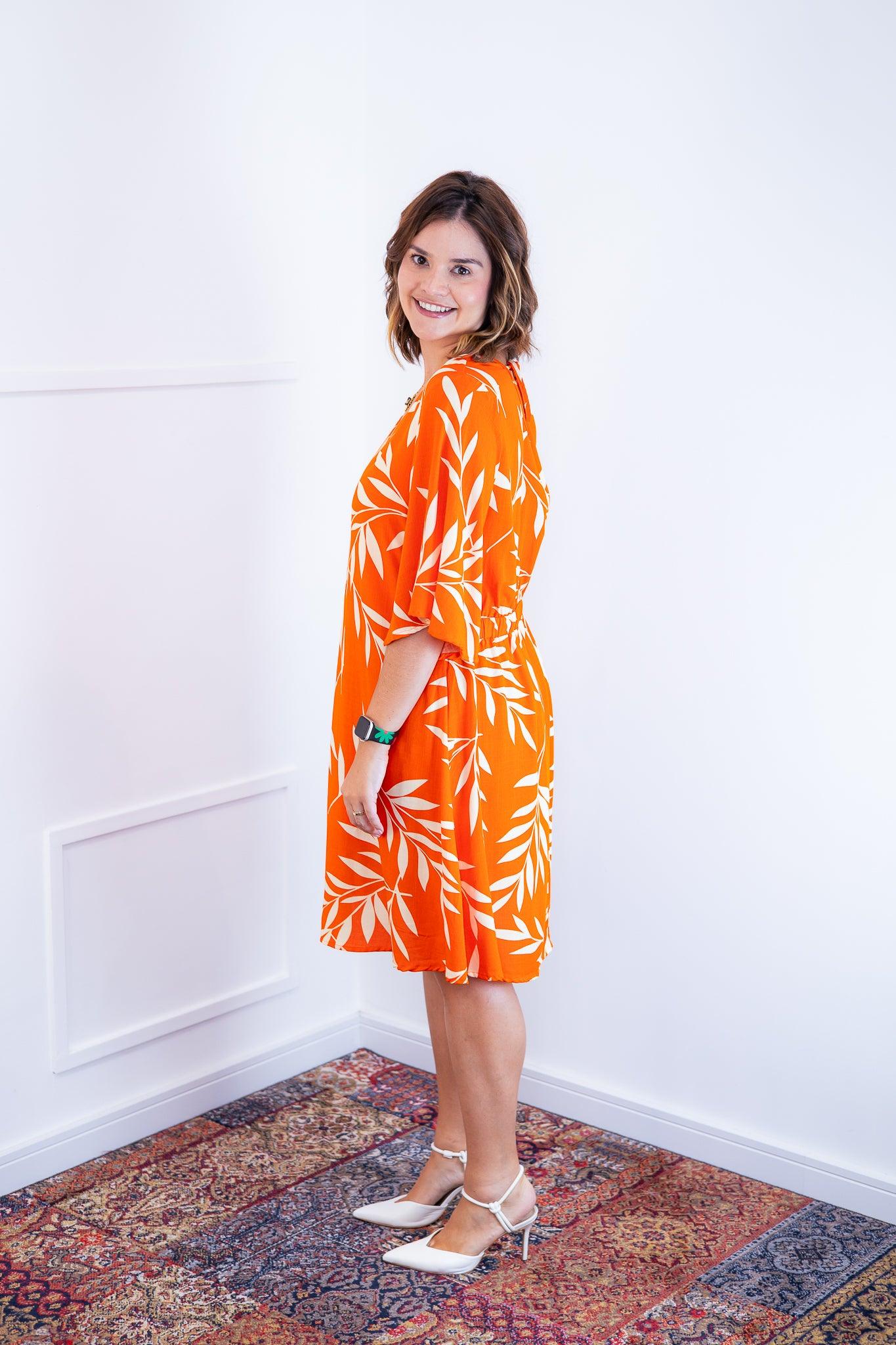 Vestido Sabrina - Decote V Manga Morcego em Viscolinho - Bazar Online