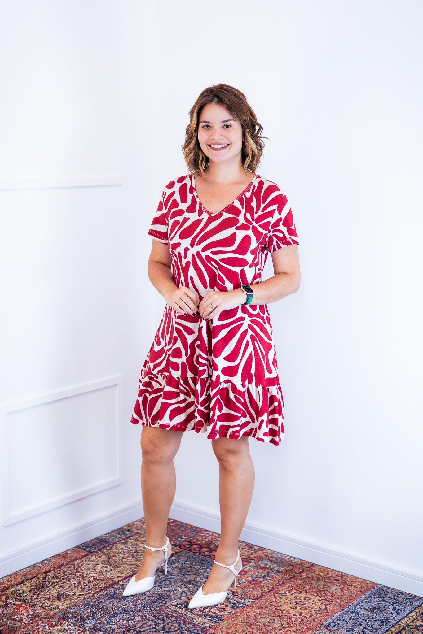 Vestido Verona - Babado Gola V e Manga Curta - Bazar Online