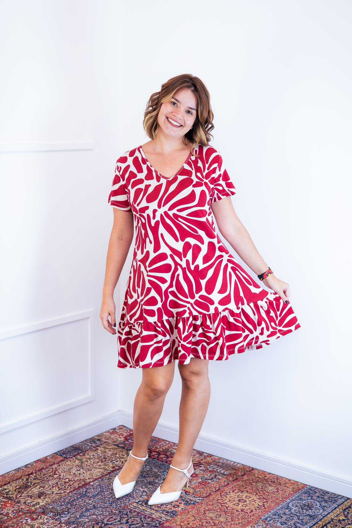 Vestido Verona - Babado Gola V e Manga Curta - Bazar Online