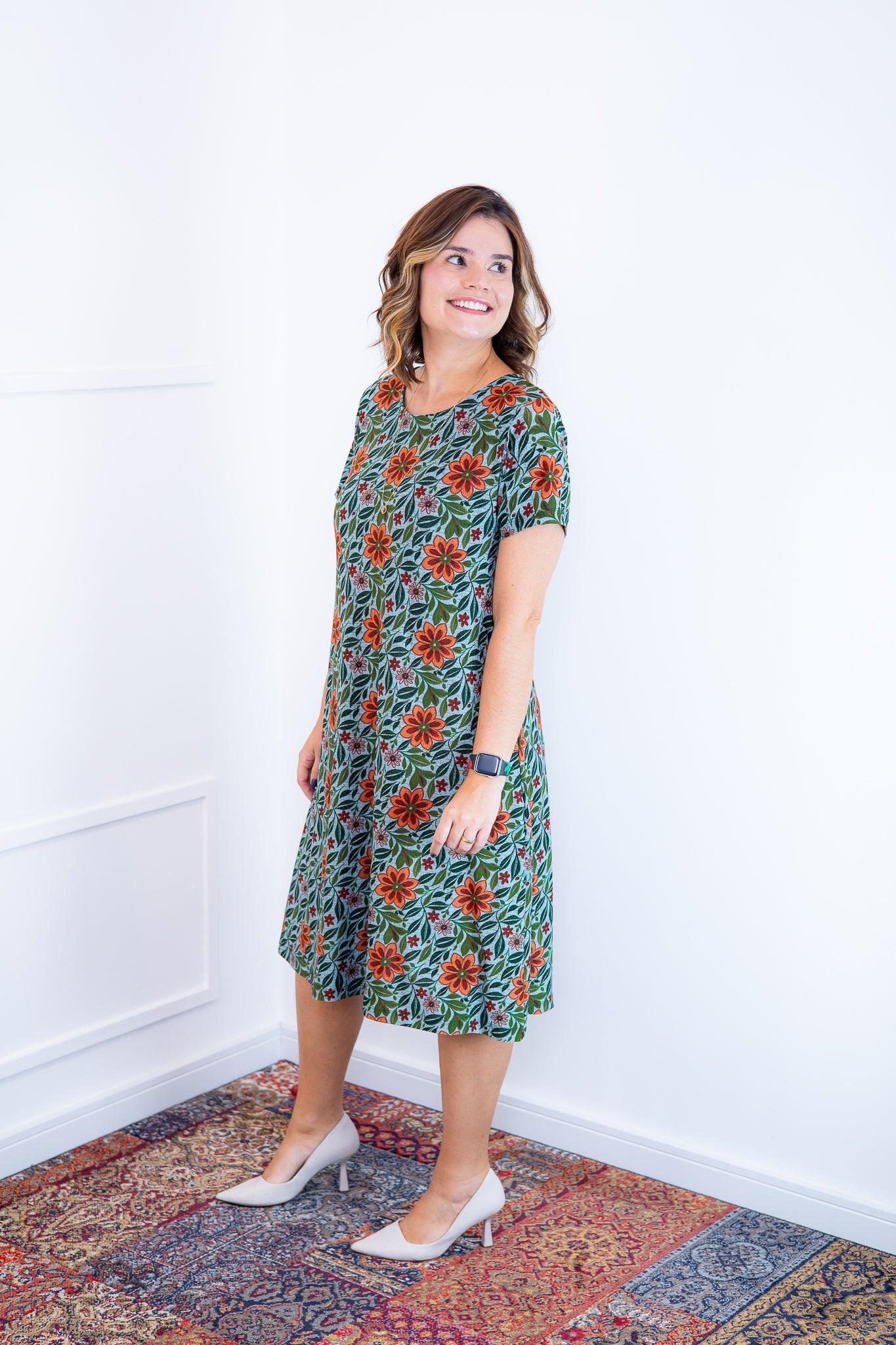 Vestido Sara - Malha Confort Midi com Manga - Bazar Online