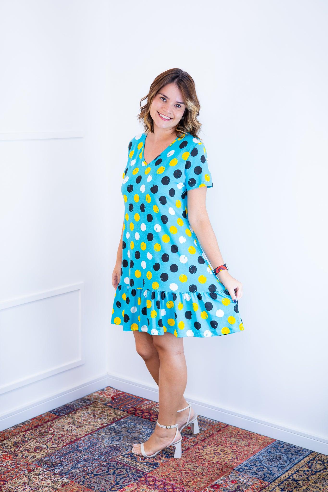 Vestido Verona - Babado Gola V e Manga Curta - Bazar Online