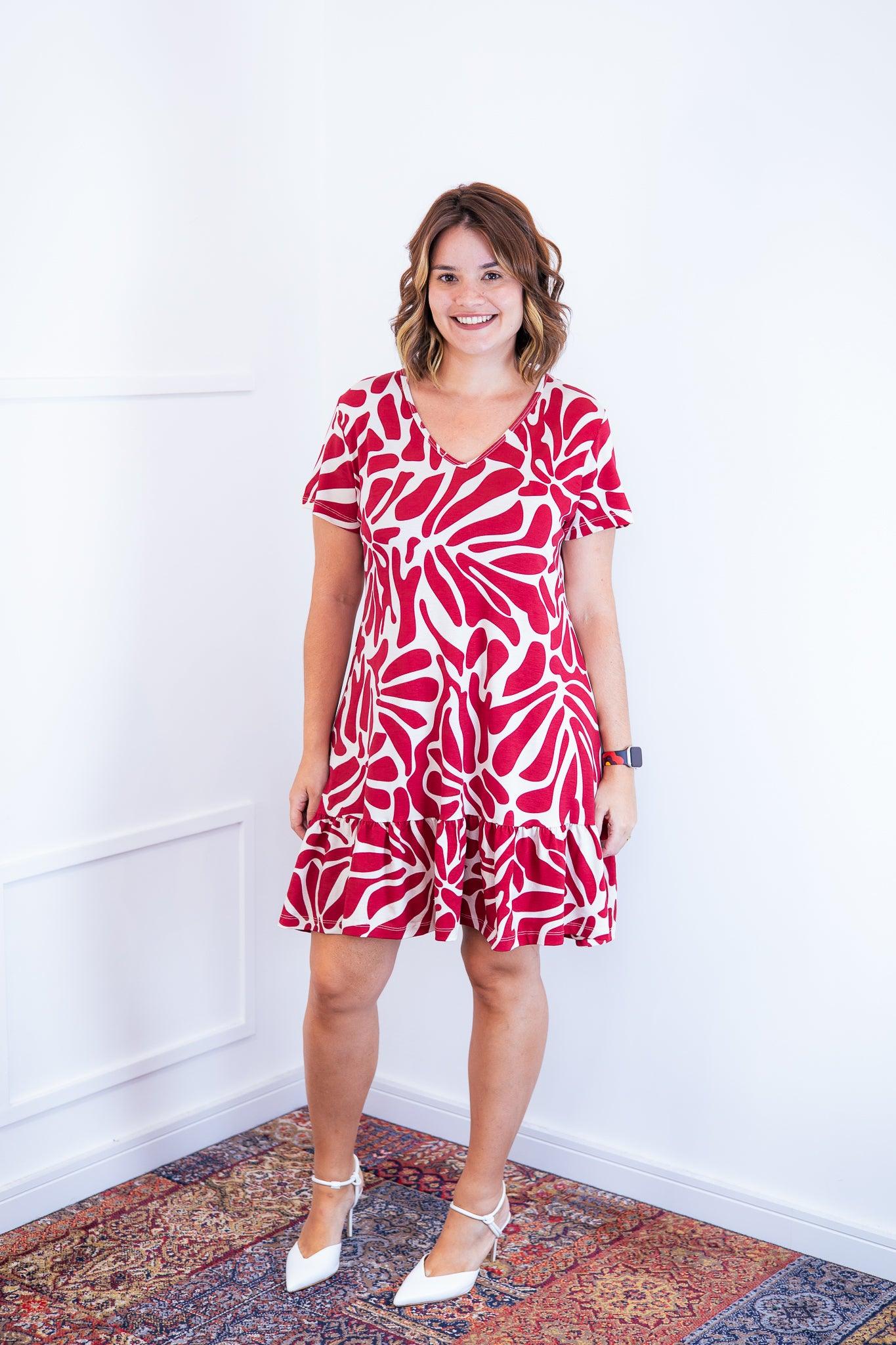 Vestido Verona - Babado Gola V e Manga Curta - Bazar Online