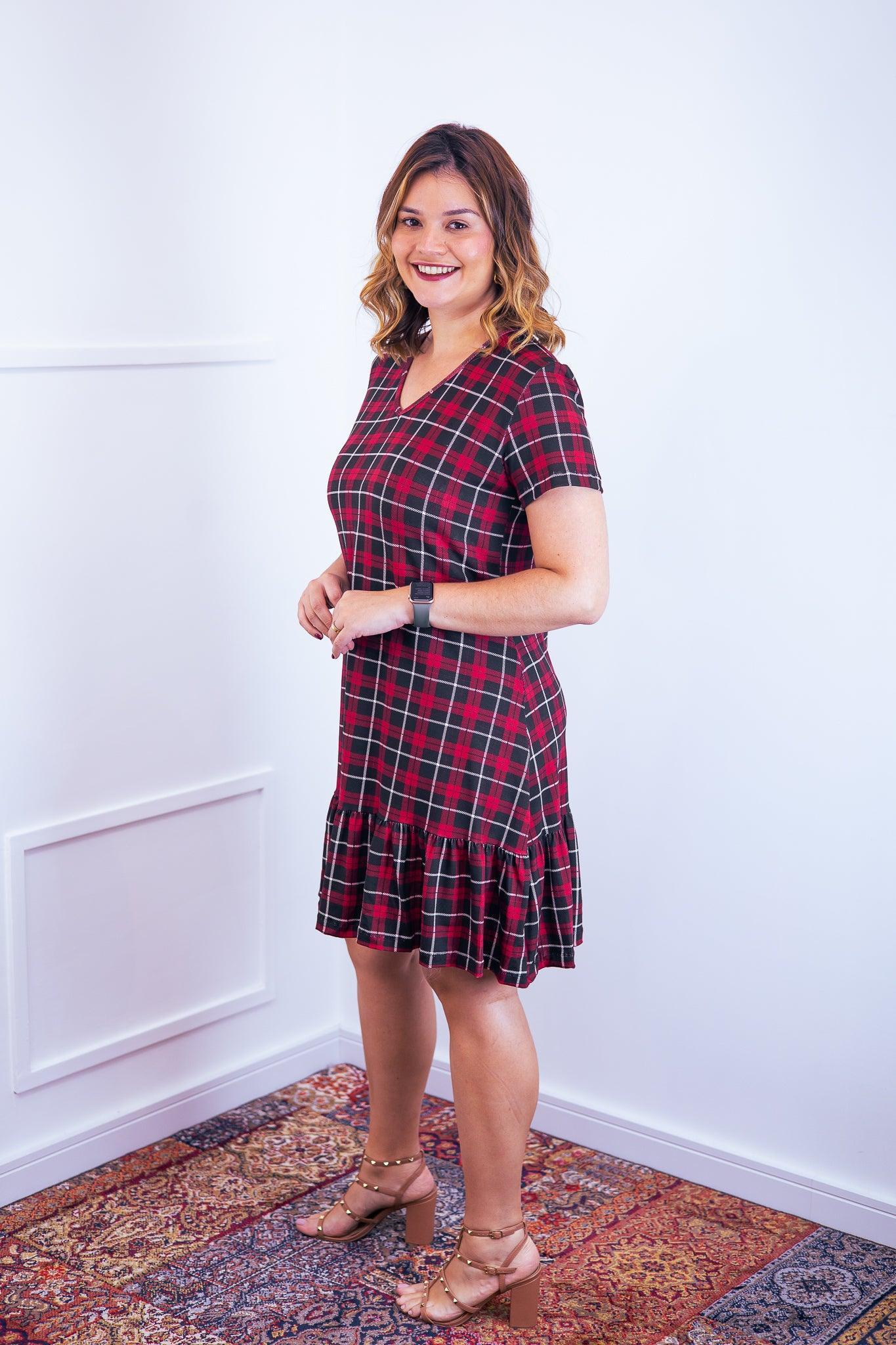 Vestido Verona - Babado Gola V e Manga Curta - Bazar Online