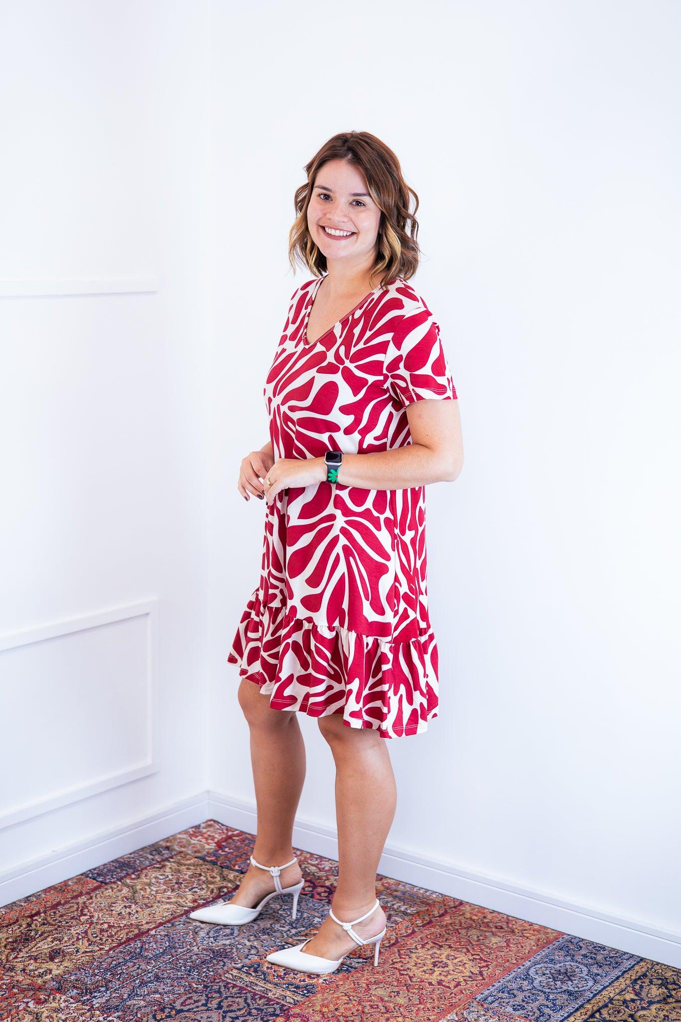 Vestido Verona - Babado Gola V e Manga Curta - Bazar Online