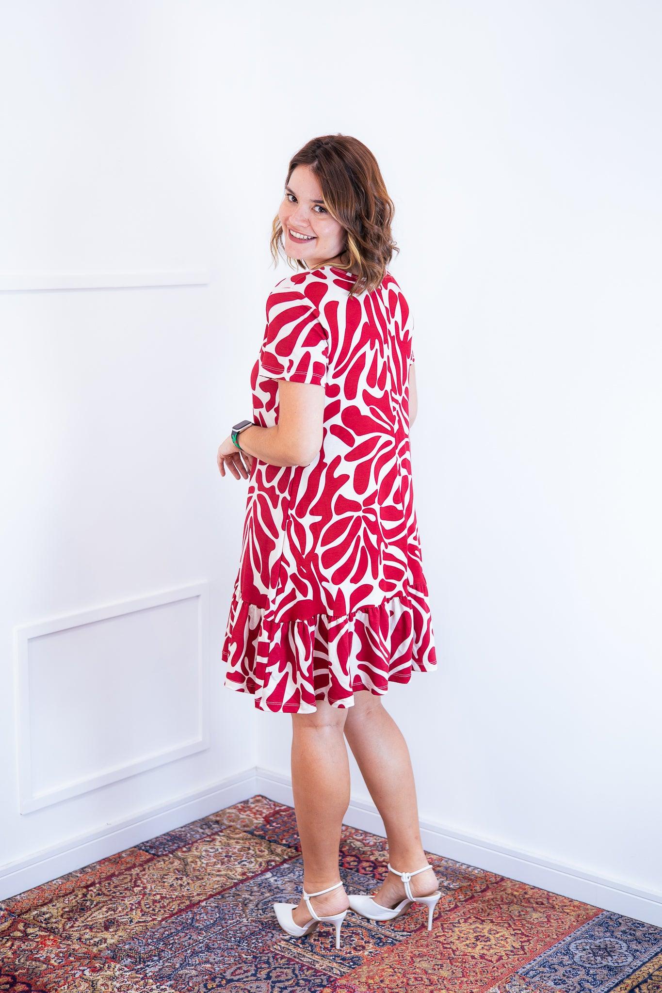 Vestido Verona - Babado Gola V e Manga Curta - Bazar Online