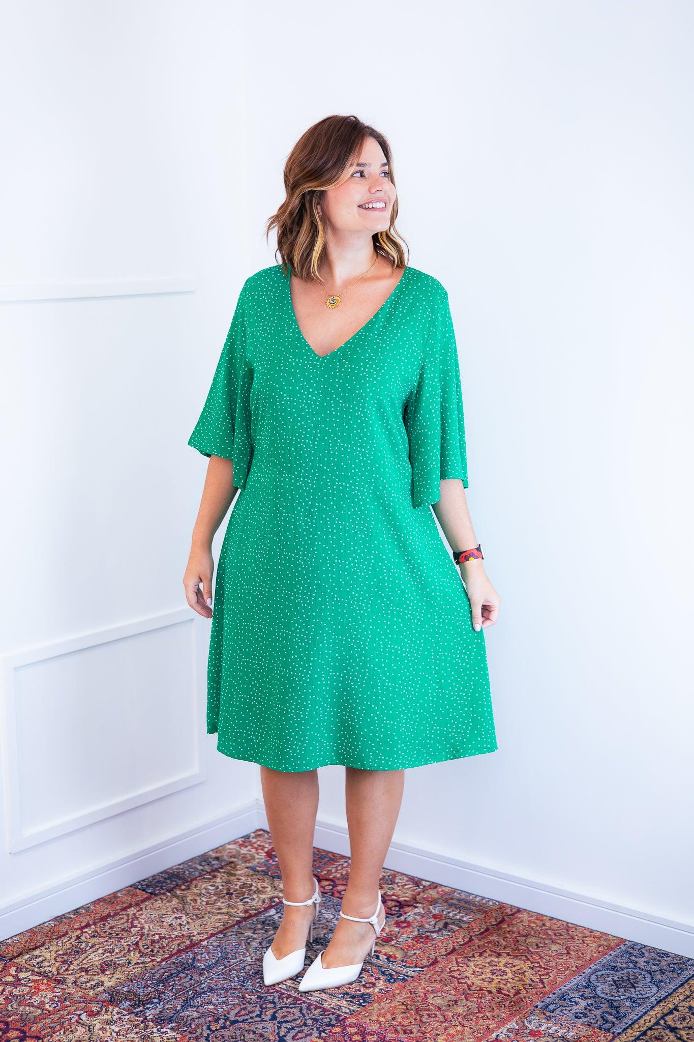 Vestido Sabrina - Decote V Manga Morcego em Viscolinho - Bazar Online