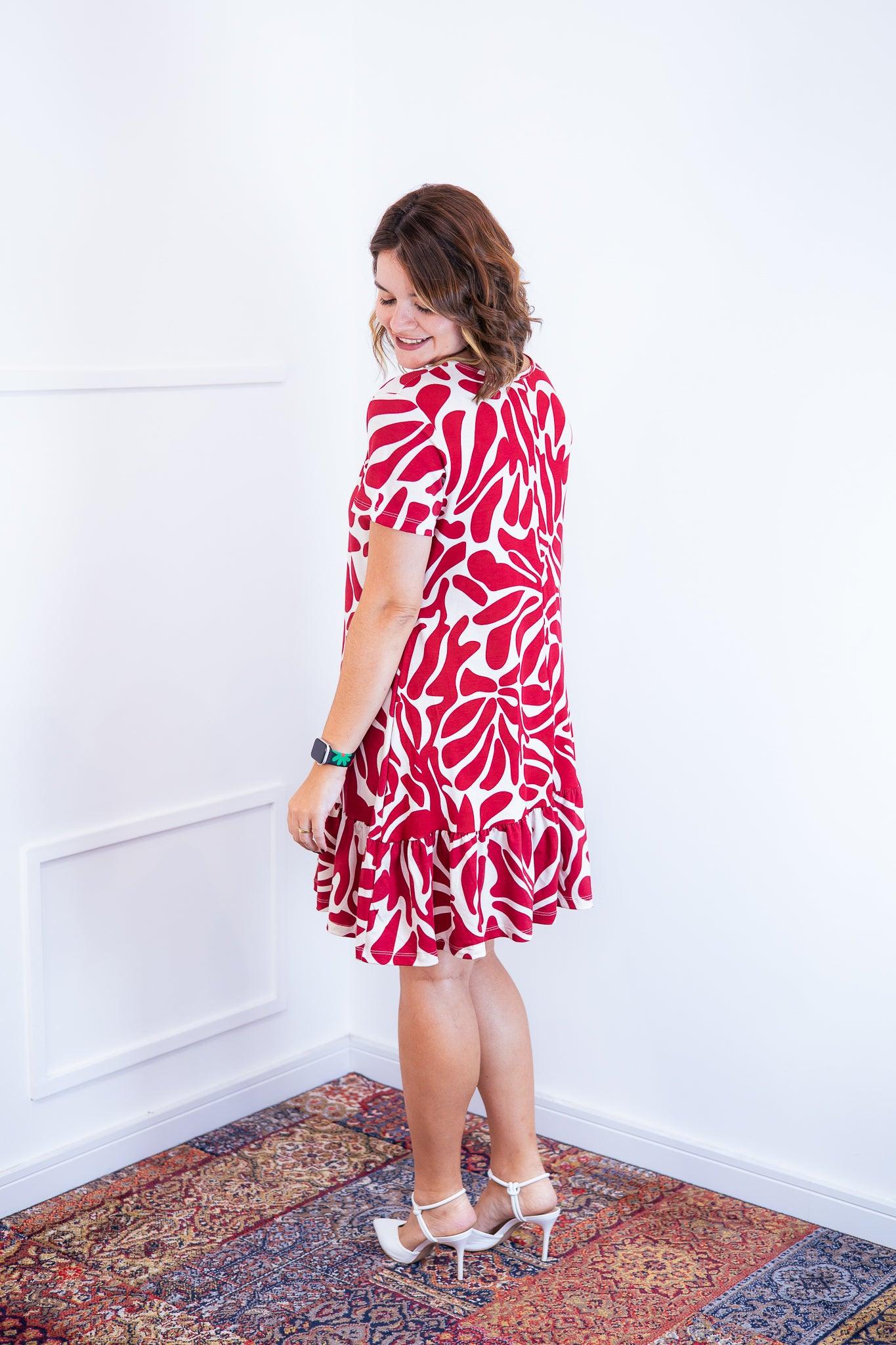 Vestido Verona - Babado Gola V e Manga Curta - Bazar Online