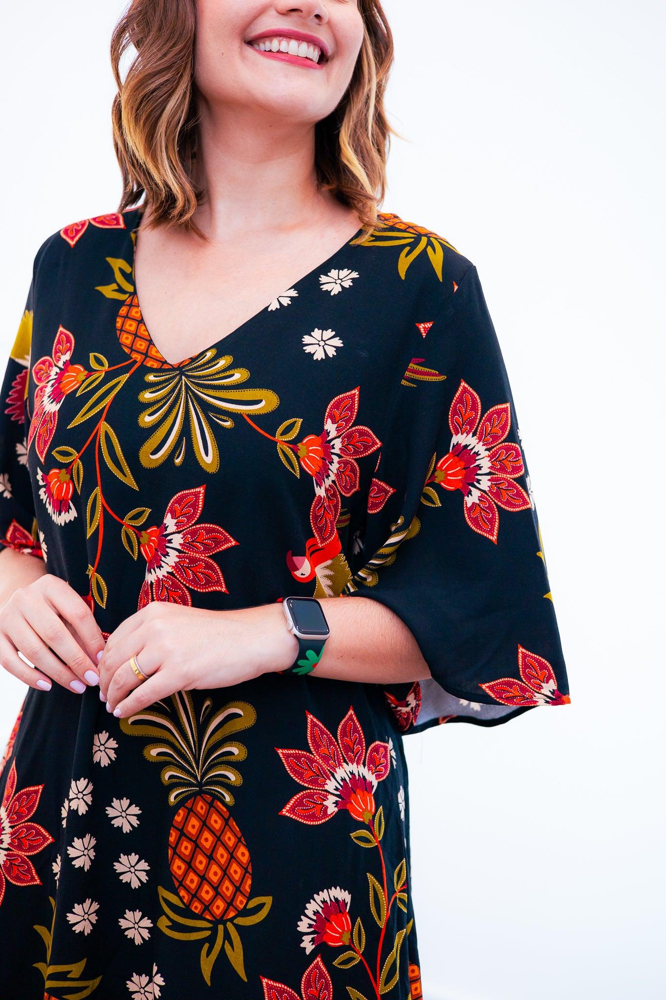 Vestido Sabrina - Decote V Manga Morcego em Viscolinho - Bazar Online