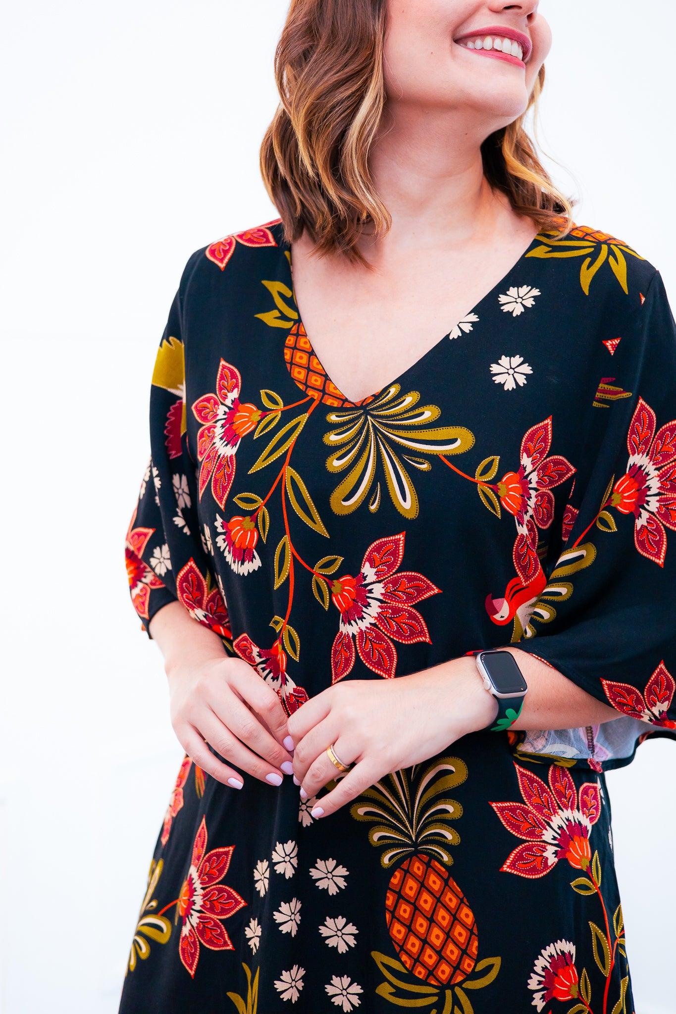 Vestido Sabrina - Decote V Manga Morcego em Viscolinho - Bazar Online