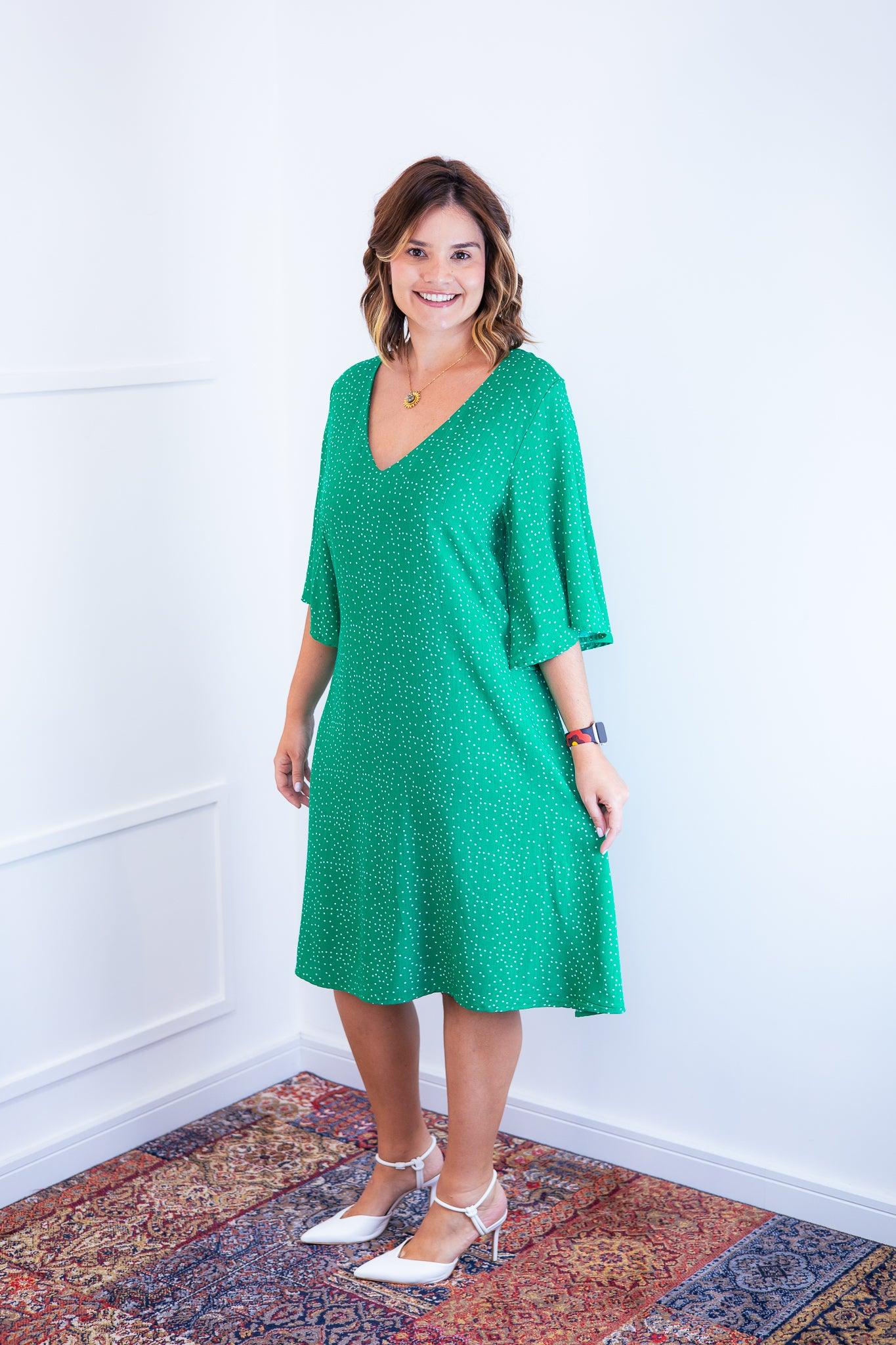 Vestido Sabrina - Decote V Manga Morcego em Viscolinho - Bazar Online