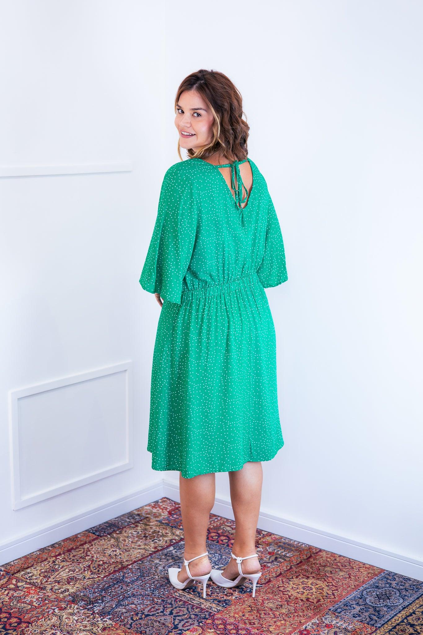 Vestido Sabrina - Decote V Manga Morcego em Viscolinho - Bazar Online