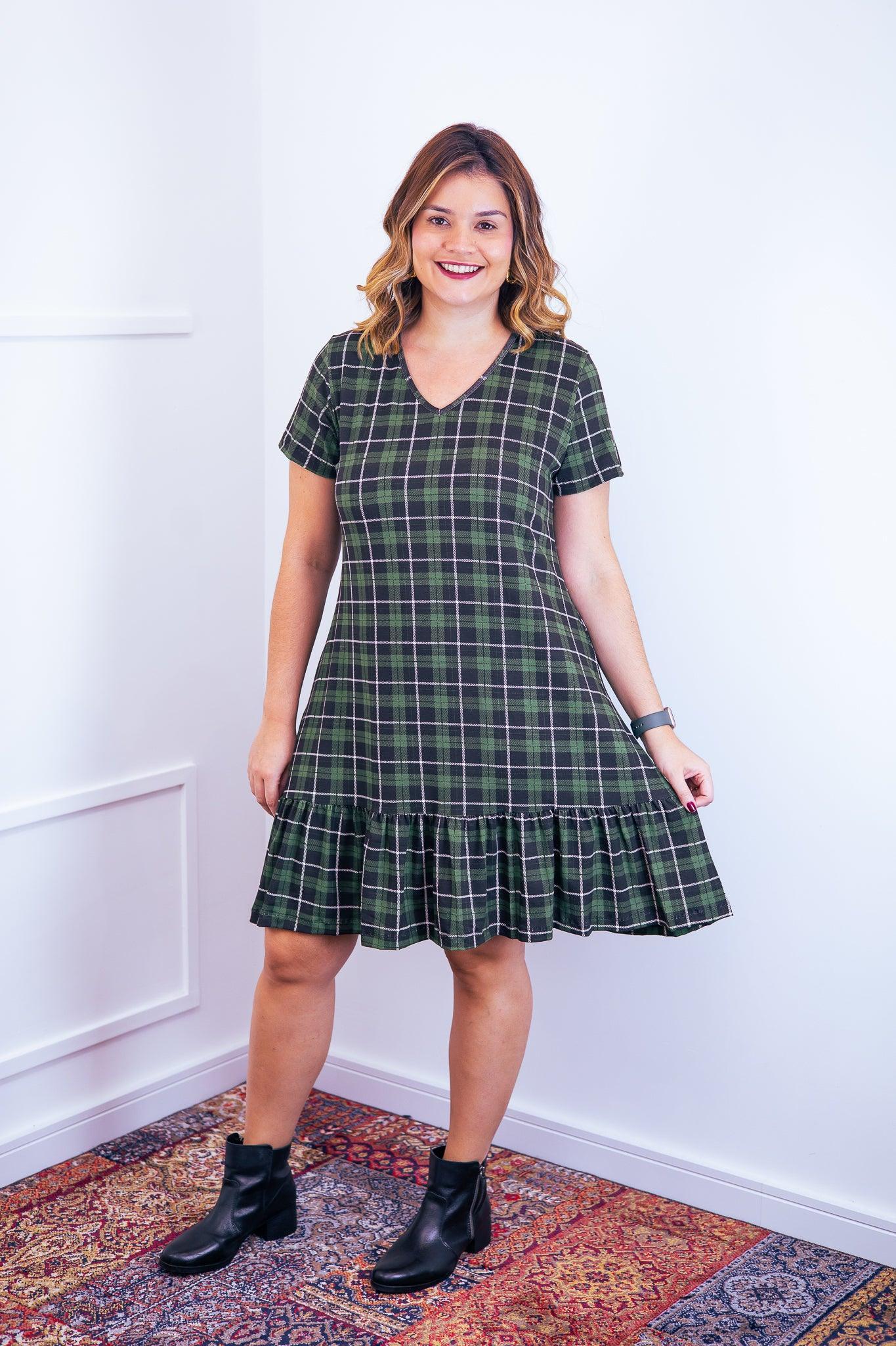 Vestido Verona - Babado Gola V e Manga Curta - Bazar Online