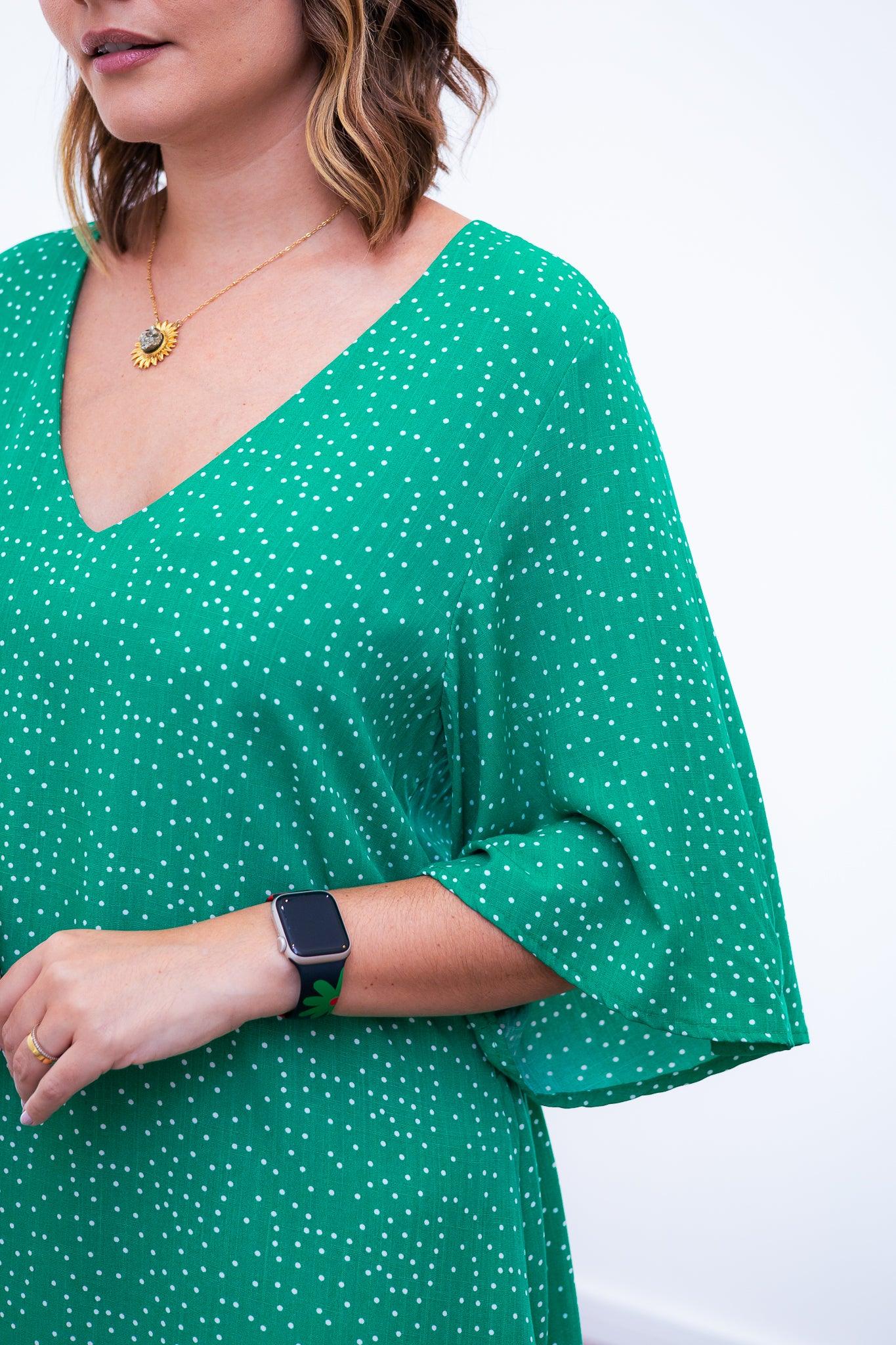 Vestido Sabrina - Decote V Manga Morcego em Viscolinho - Bazar Online