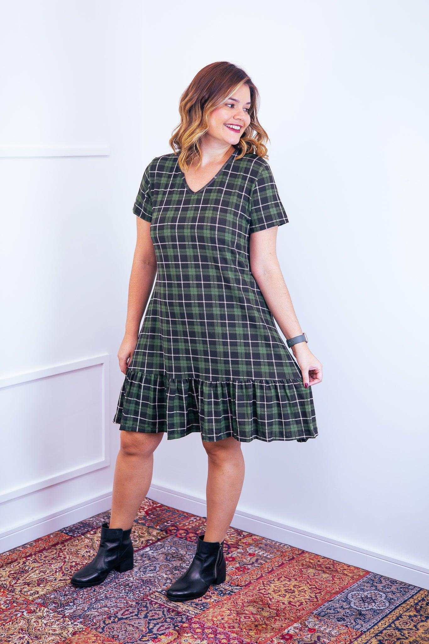 Vestido Verona - Babado Gola V e Manga Curta - Bazar Online