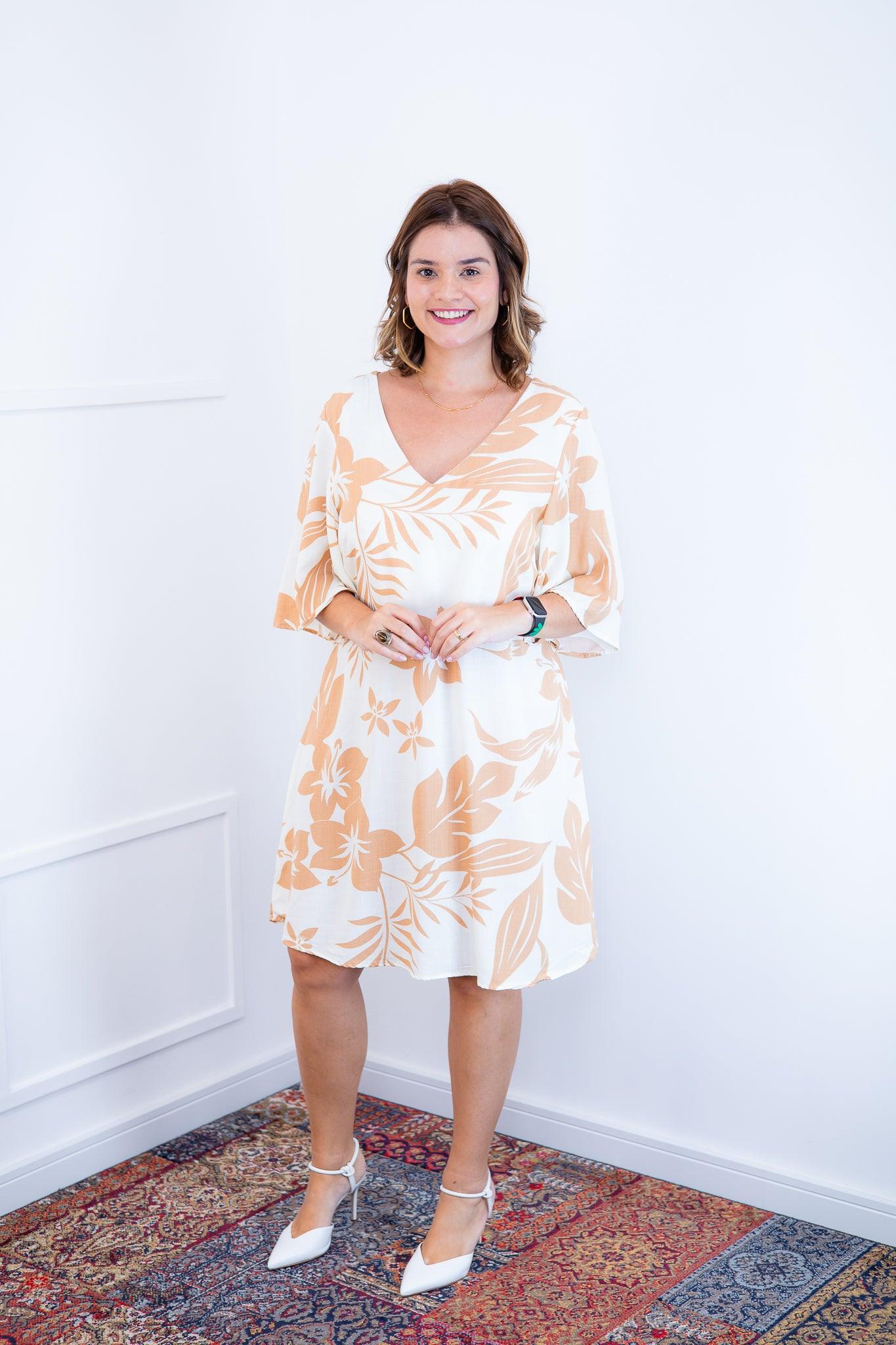 Vestido Sabrina - Decote V Manga Morcego em Viscolinho - Bazar Online