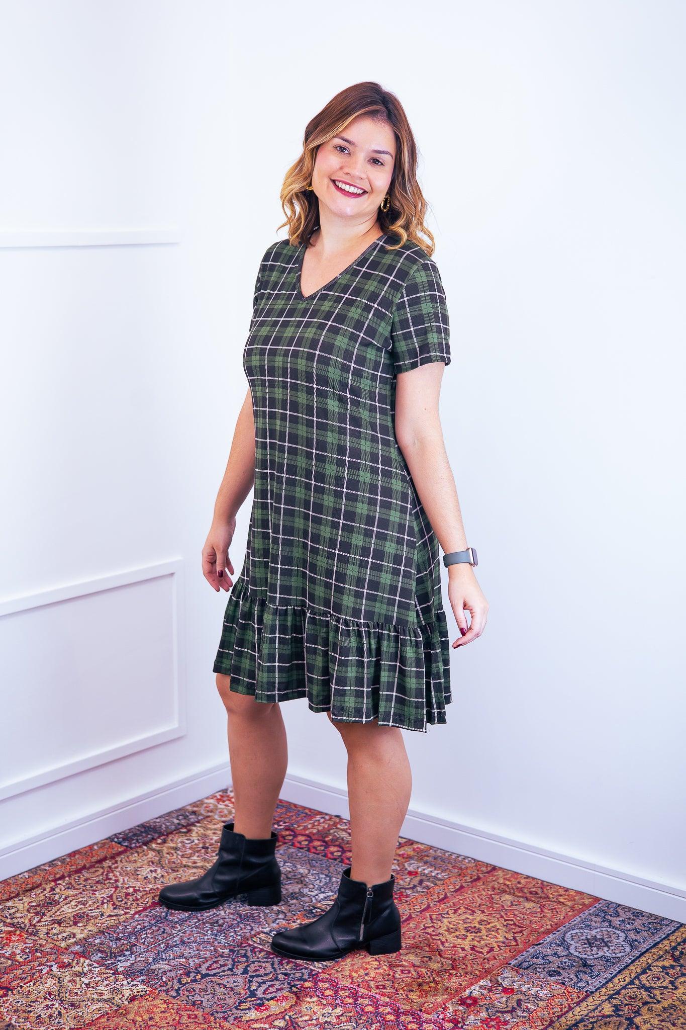 Vestido Verona - Babado Gola V e Manga Curta - Bazar Online