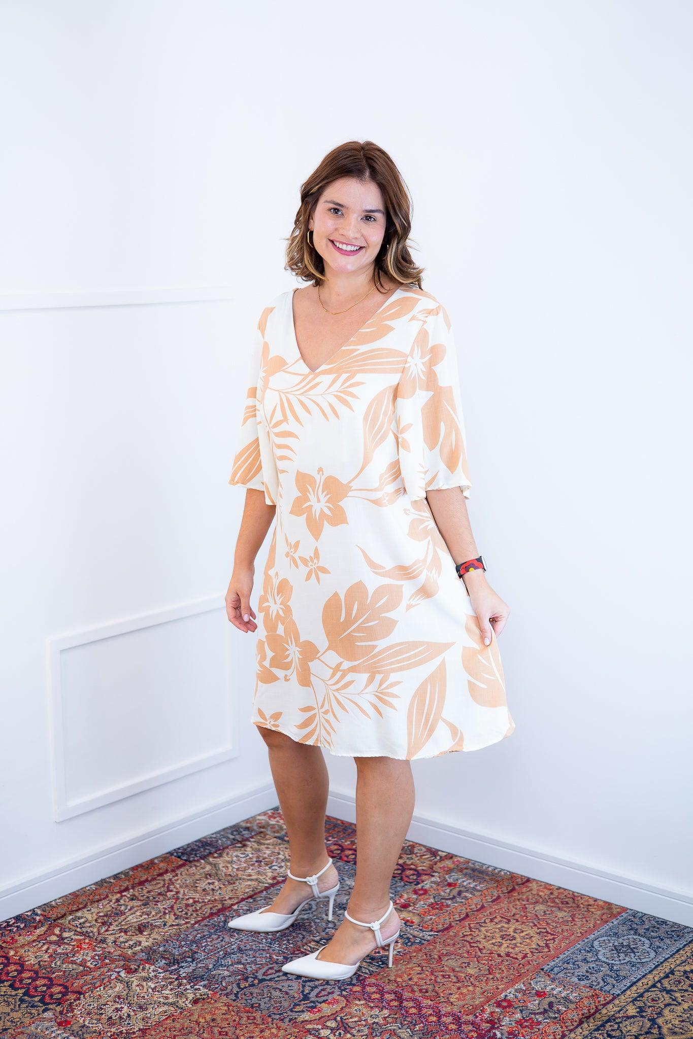 Vestido Sabrina - Decote V Manga Morcego em Viscolinho - Bazar Online