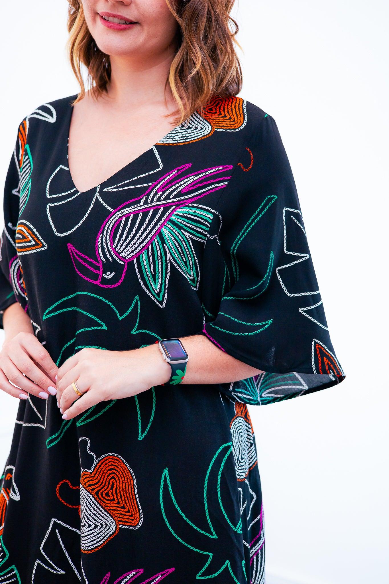 Vestido Sabrina - Decote V Manga Morcego em Viscolinho - Bazar Online