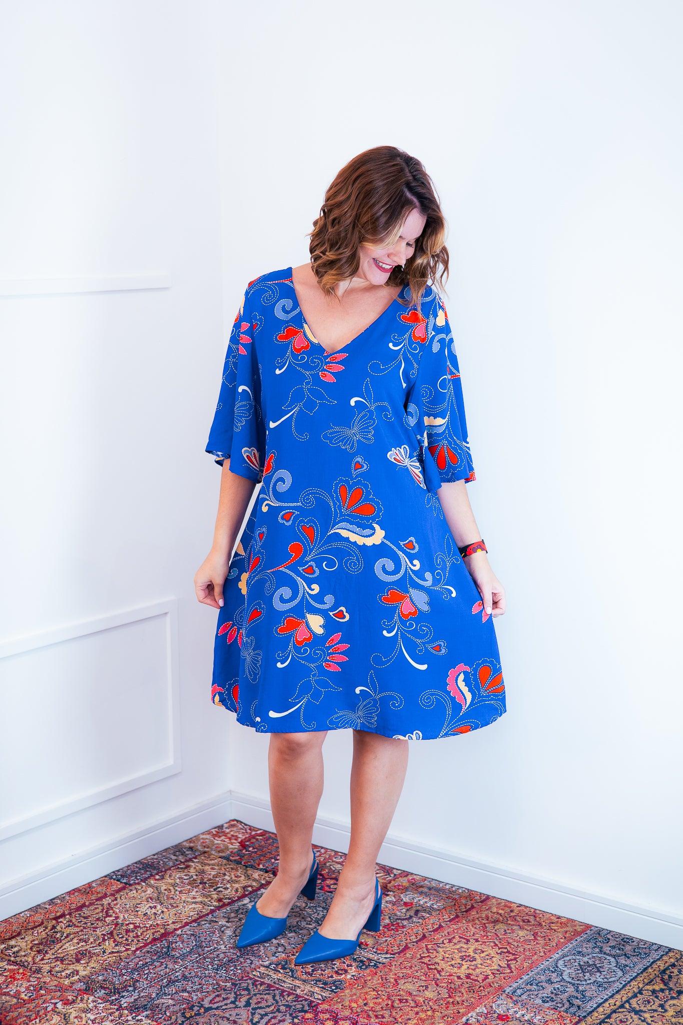 Vestido Sabrina - Decote V Manga Morcego em Viscolinho - Bazar Online