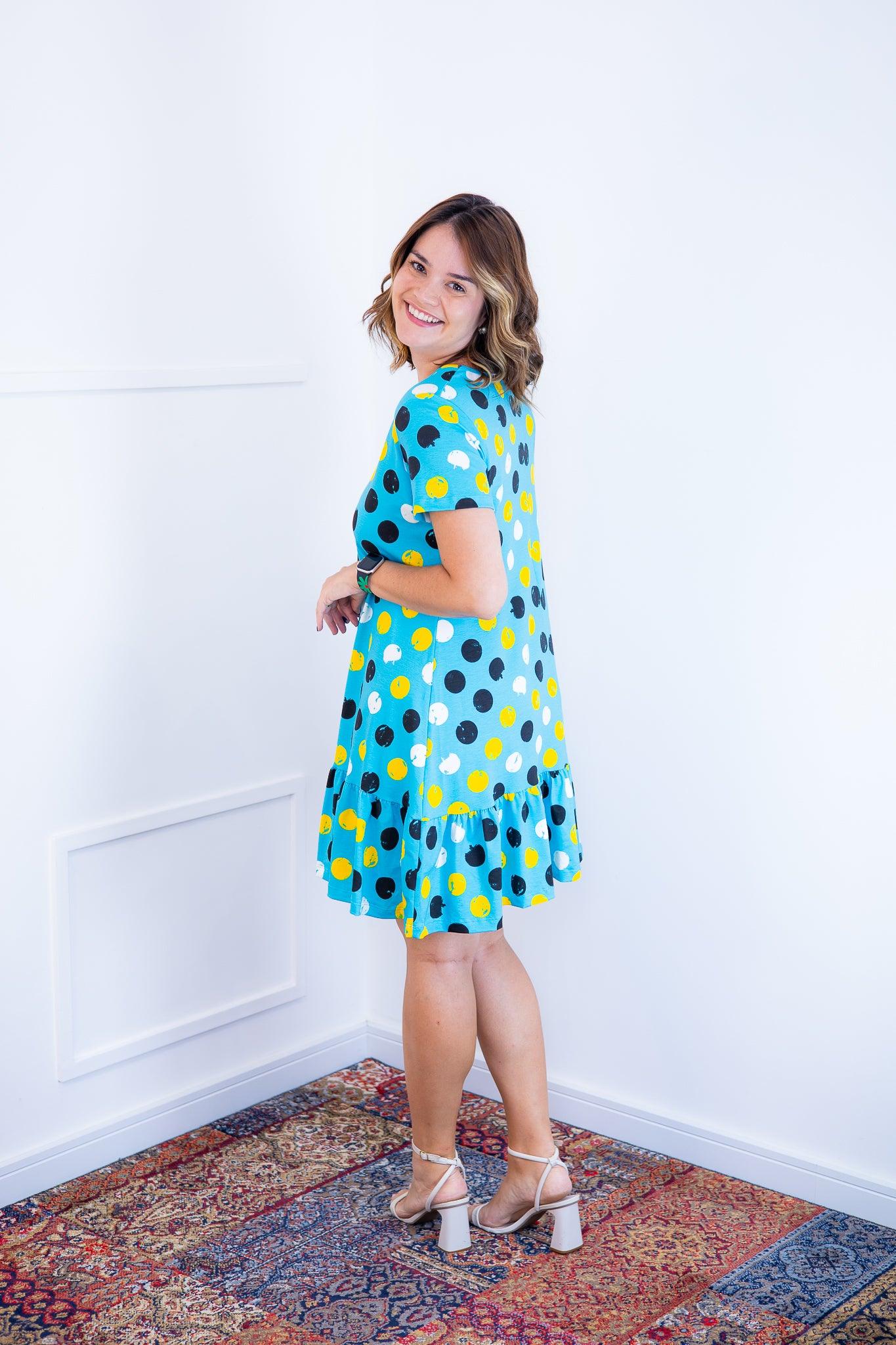 Vestido Verona - Babado Gola V e Manga Curta - Bazar Online