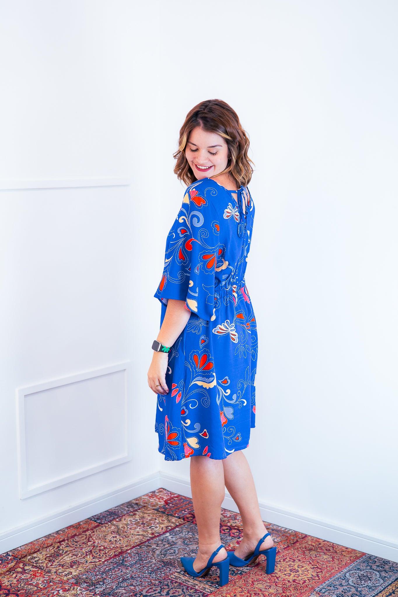 Vestido Sabrina - Decote V Manga Morcego em Viscolinho - Bazar Online