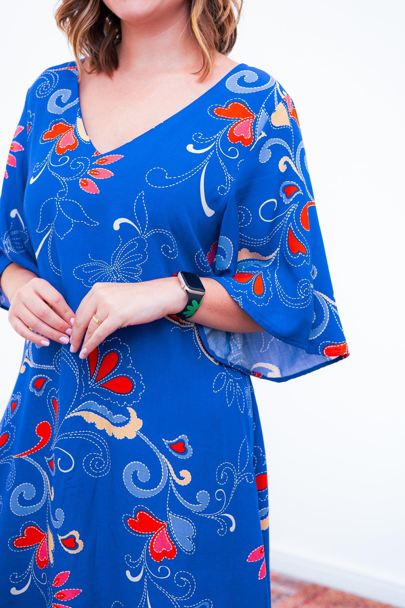 Vestido Sabrina - Decote V Manga Morcego em Viscolinho - Bazar Online