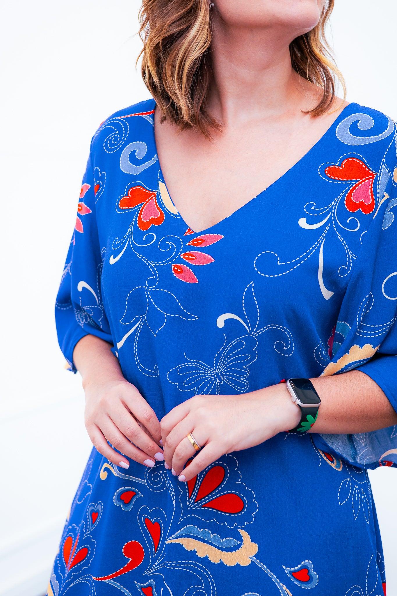 Vestido Sabrina - Decote V Manga Morcego em Viscolinho - Bazar Online