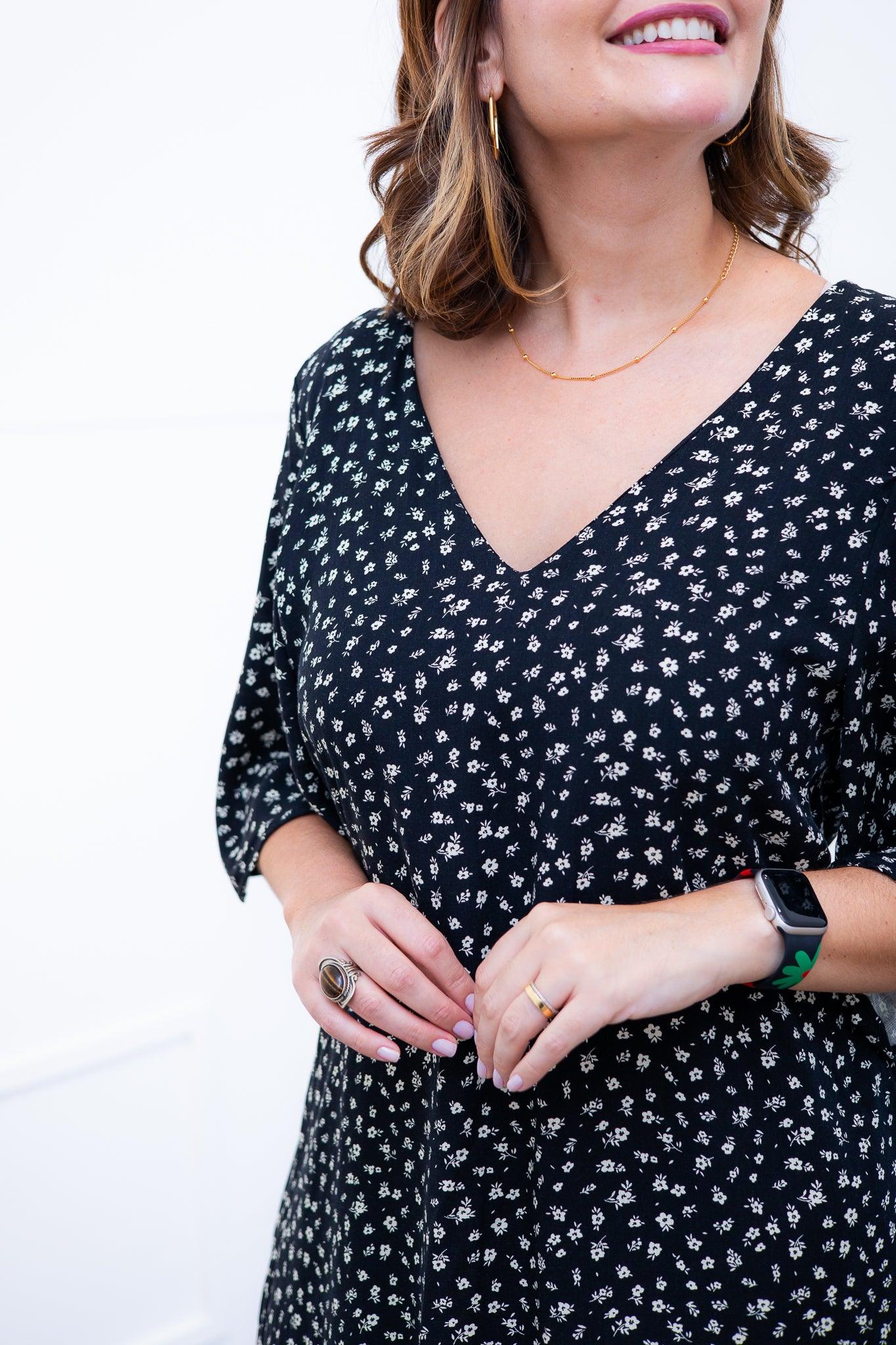 Vestido Sabrina - Decote V Manga Morcego em Viscolinho - Bazar Online