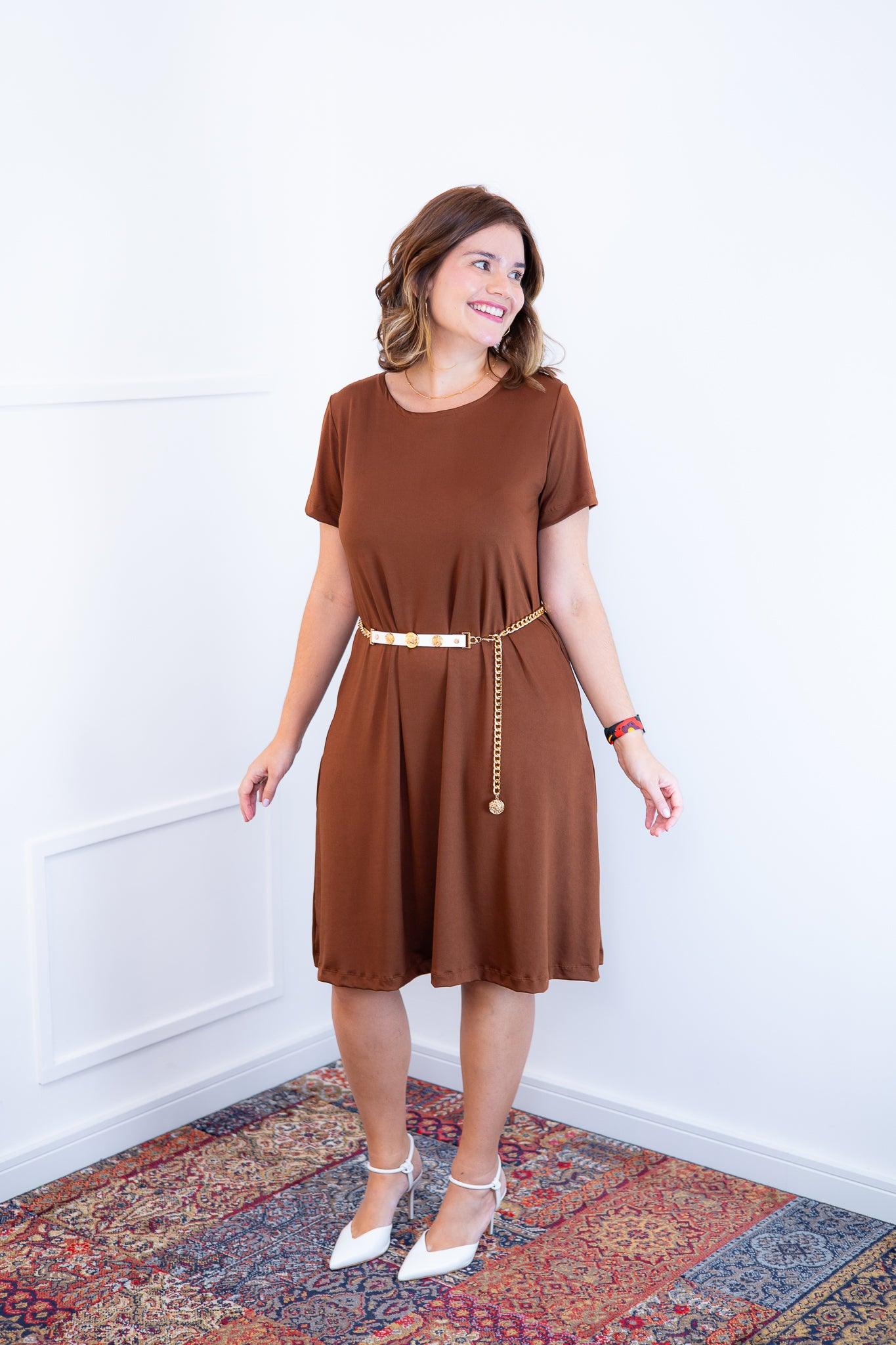 Vestido Sara - Malha Confort Midi com Manga - Bazar Online