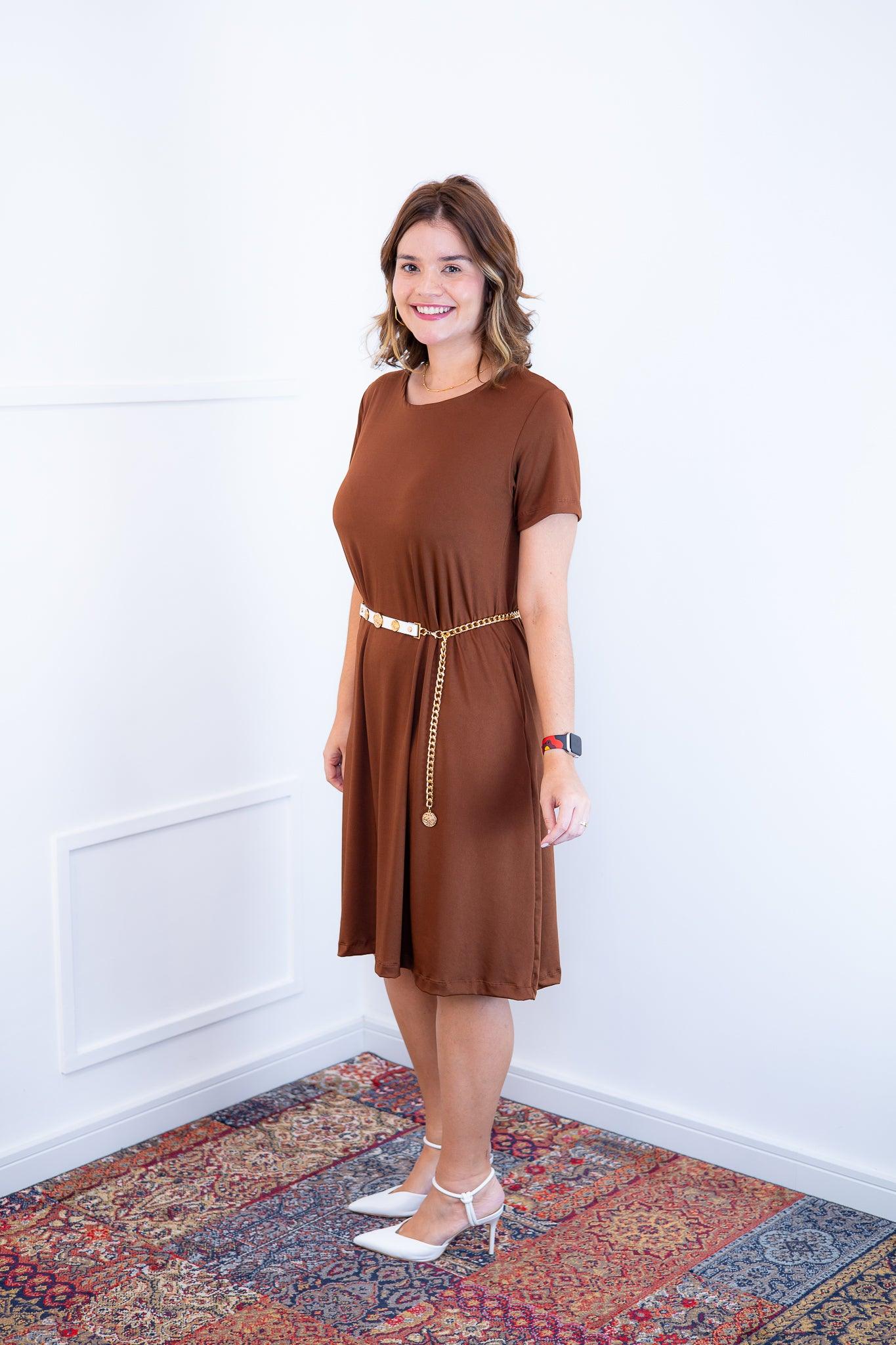 Vestido Sara - Malha Confort Midi com Manga - Bazar Online