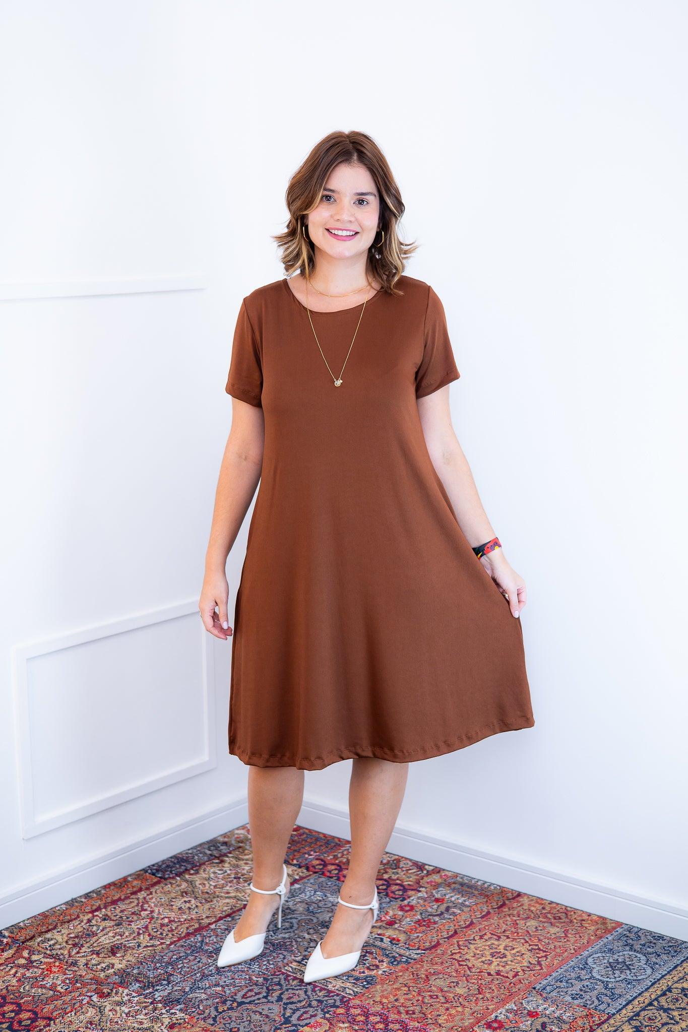 Vestido Sara - Malha Confort Midi com Manga - Bazar Online