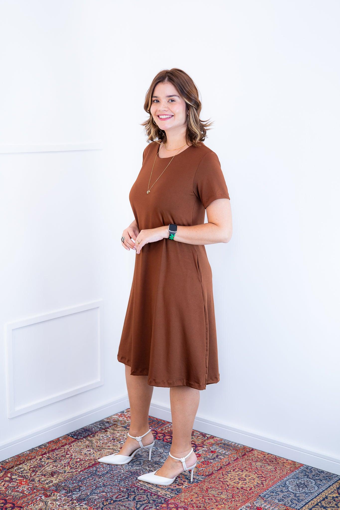 Vestido Sara - Malha Confort Midi com Manga - Bazar Online