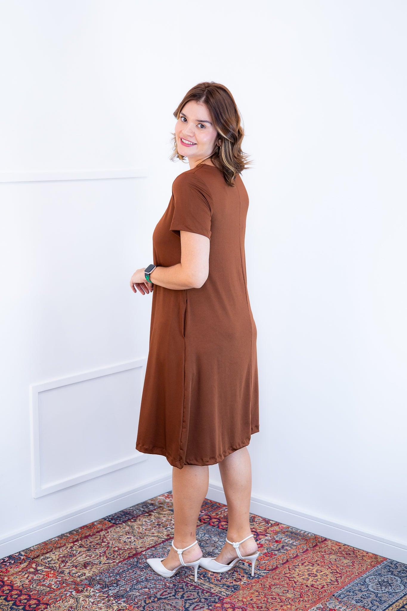 Vestido Sara - Malha Confort Midi com Manga - Bazar Online