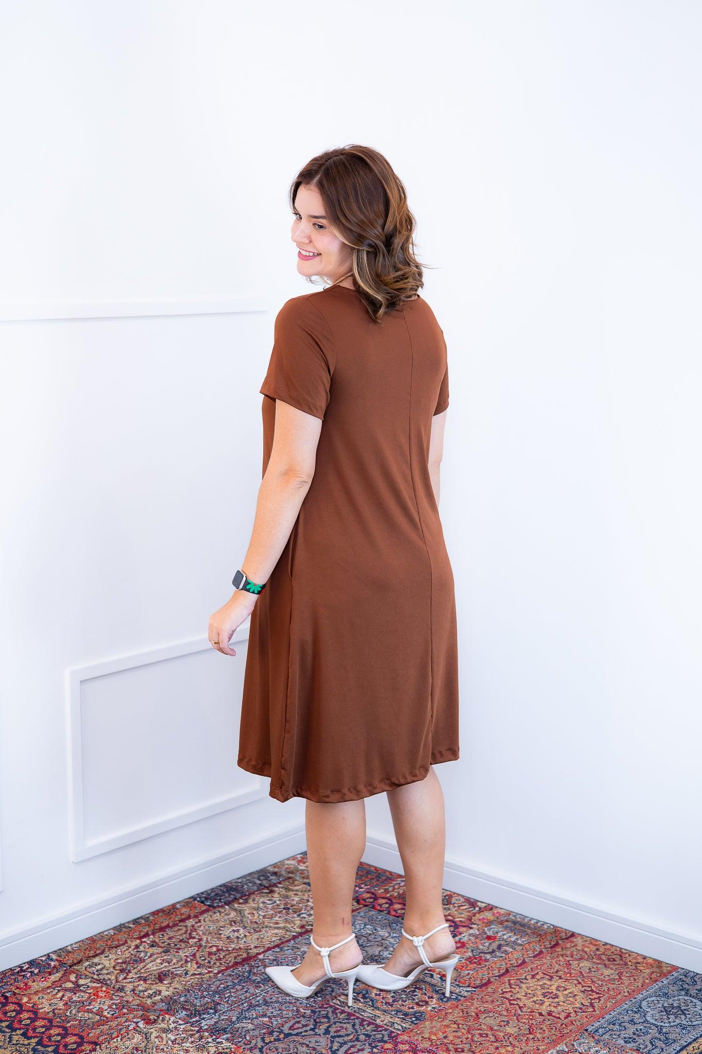 Vestido Sara - Malha Confort Midi com Manga - Bazar Online