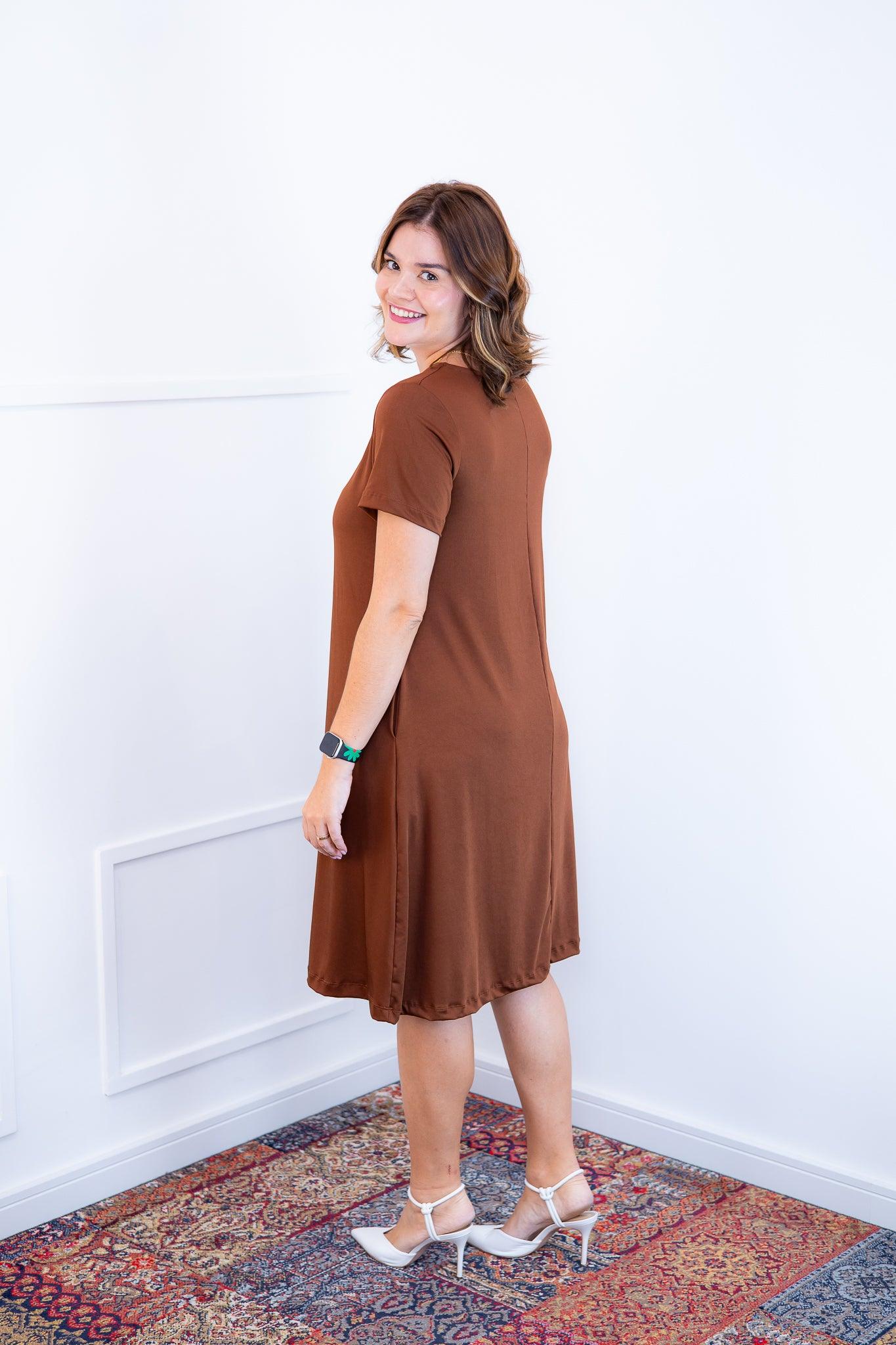 Vestido Sara - Malha Confort Midi com Manga - Bazar Online