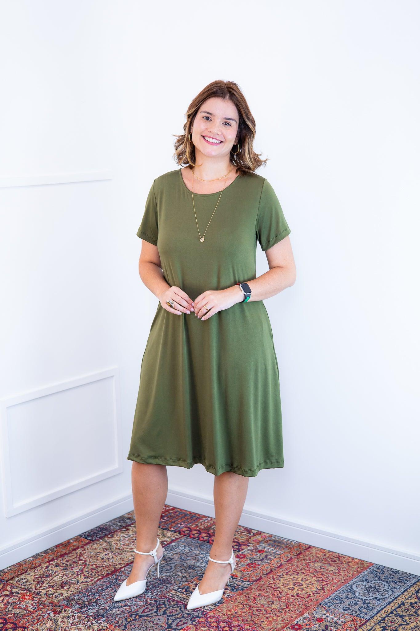 Vestido Sara - Malha Confort Midi com Manga - Bazar Online