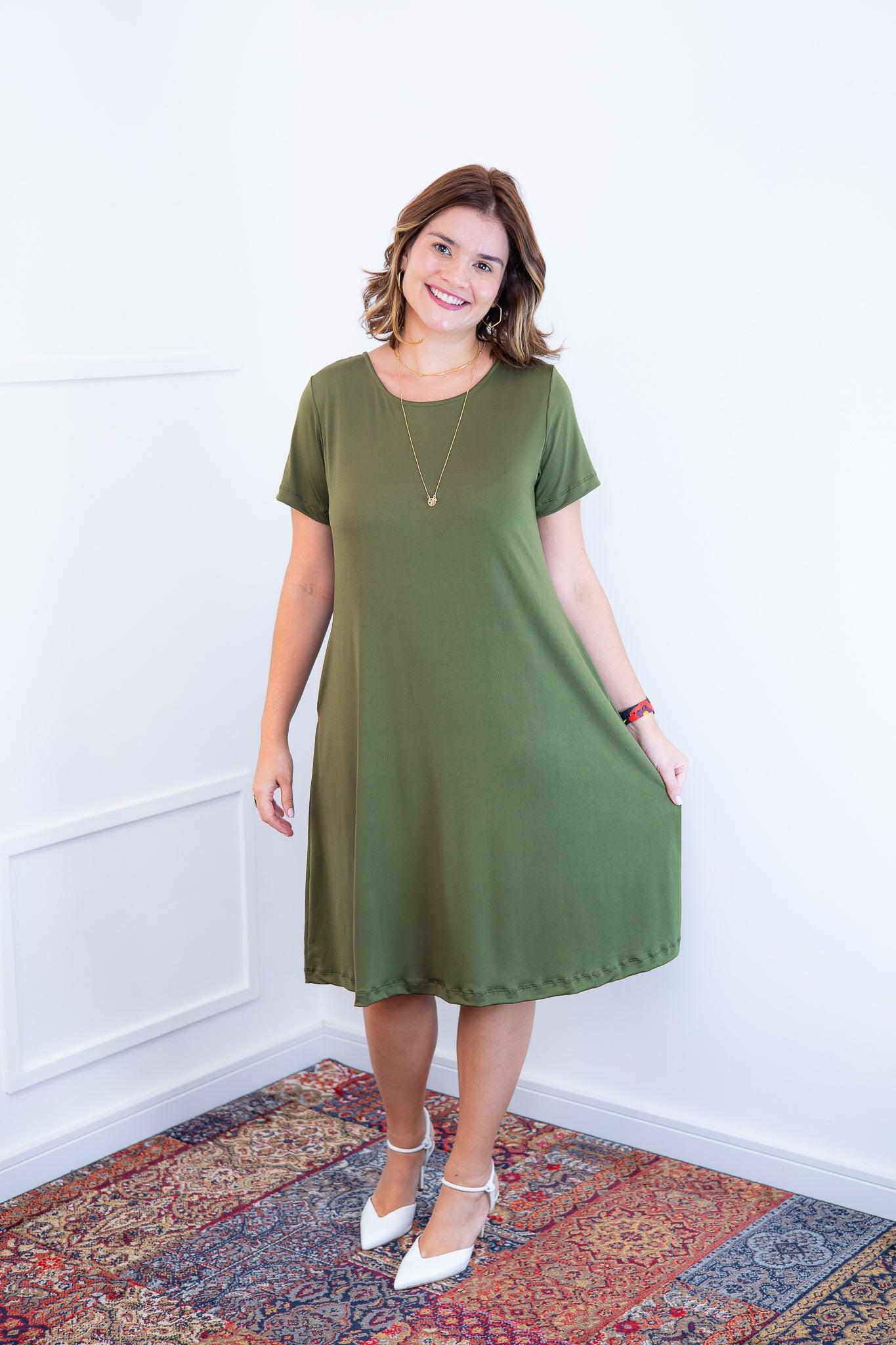 Vestido Sara - Malha Confort Midi com Manga - Bazar Online