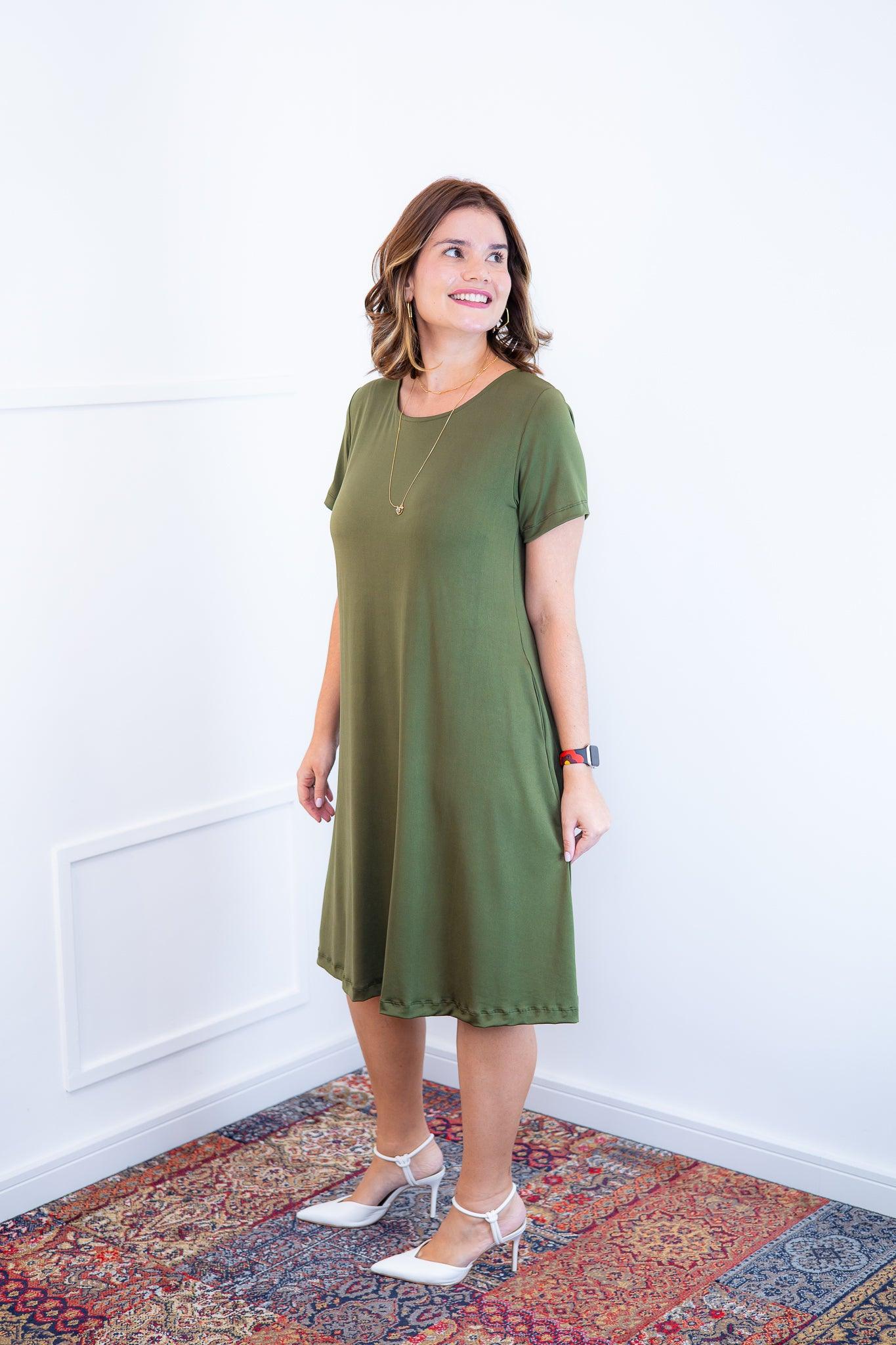 Vestido Sara - Malha Confort Midi com Manga - Bazar Online